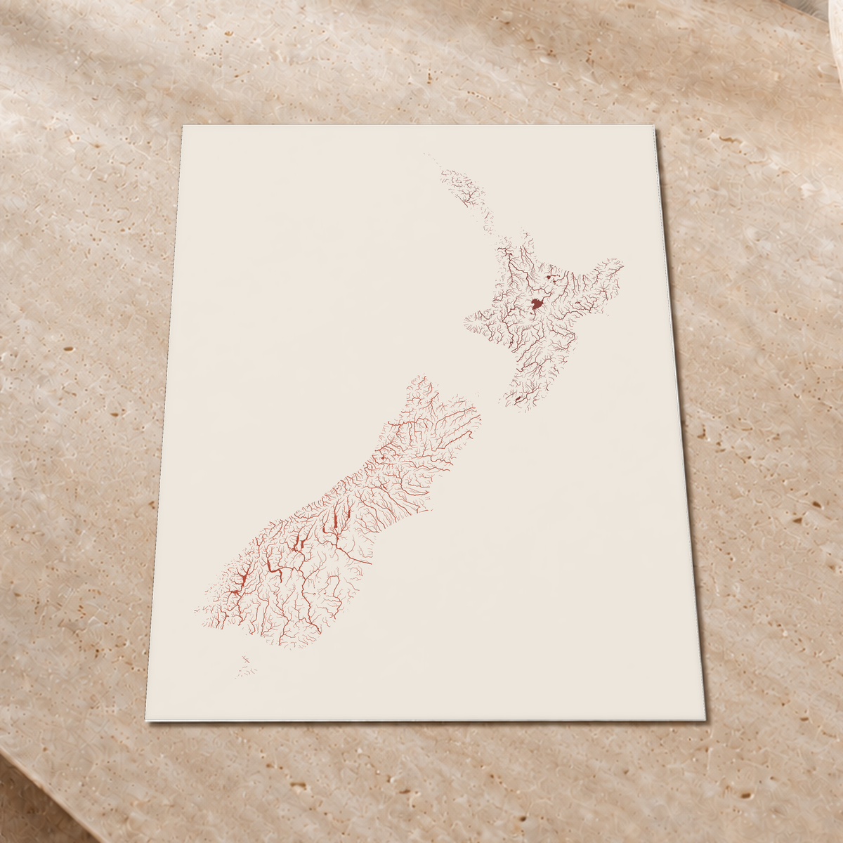 Beautiful Rivers — Nova Zelândia — Terracota e areia, Impressão fine art · 45 × 60 cm, Sem margem
