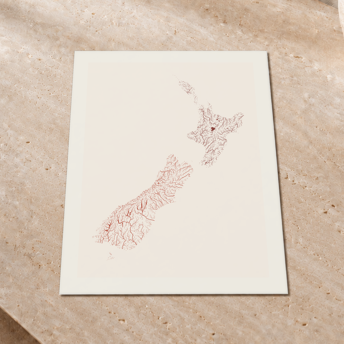 Beautiful Rivers — Nova Zelândia — Terracota e areia, Impressão fine art · 45 × 60 cm, Margem branca