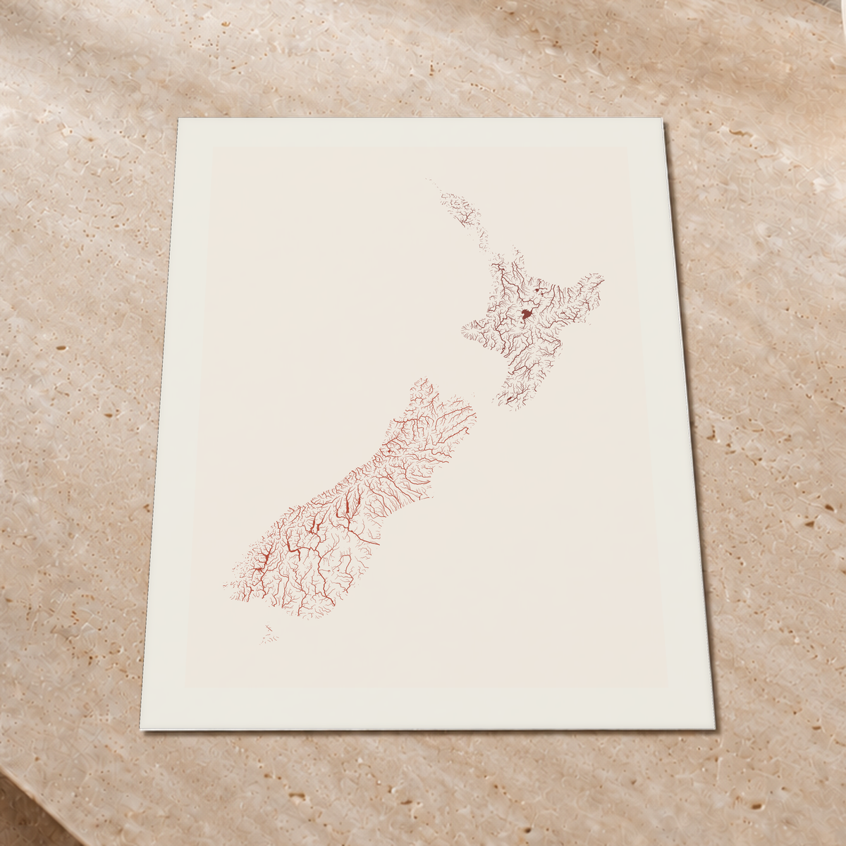 Beautiful Rivers — Nova Zelândia — Terracota e areia, Impressão fine art · 60 × 80 cm, Margem branca