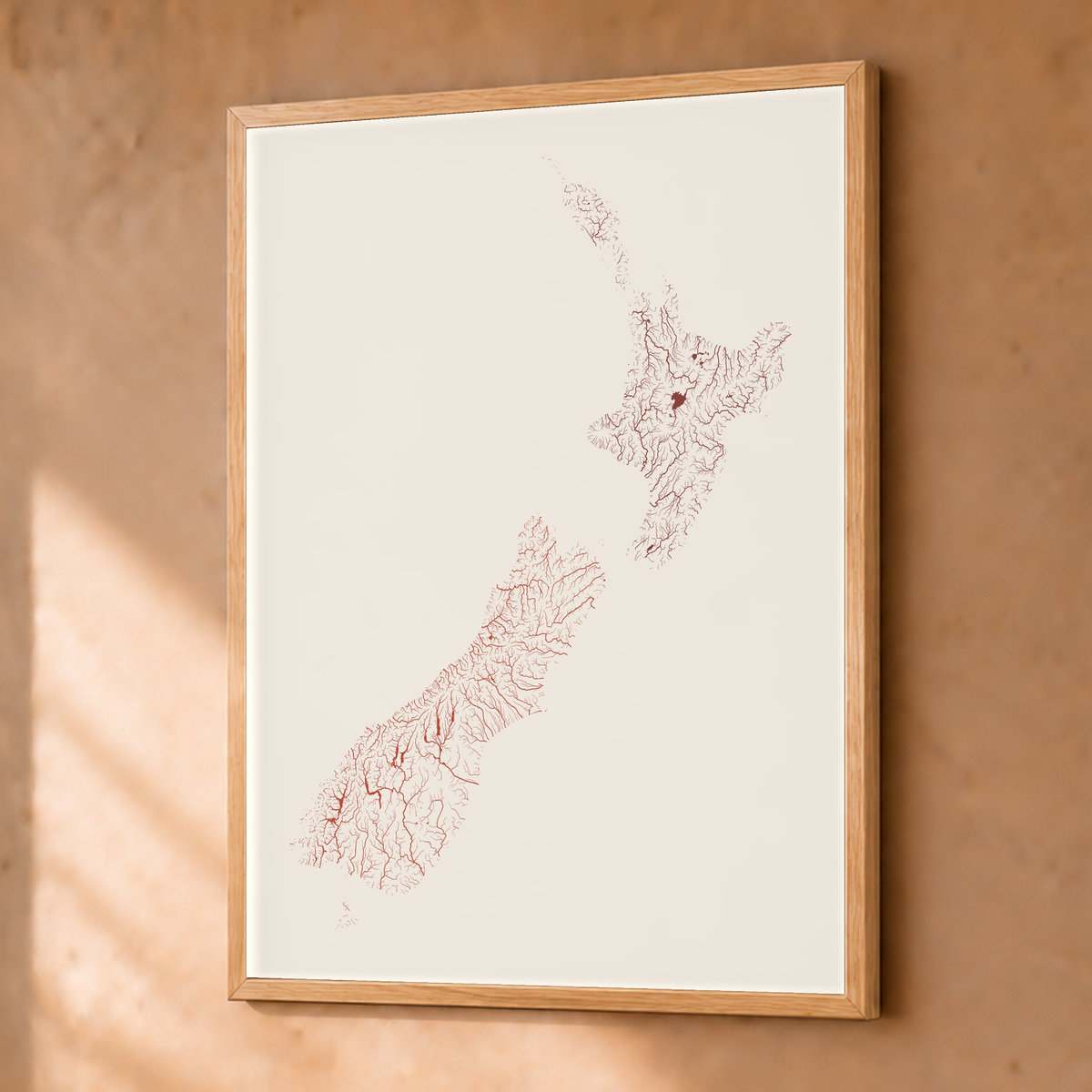 Beautiful Rivers — Nova Zelândia — Terracota e areia, Fine art emoldurado · 30 × 40 cm, Natural · Sem margem
