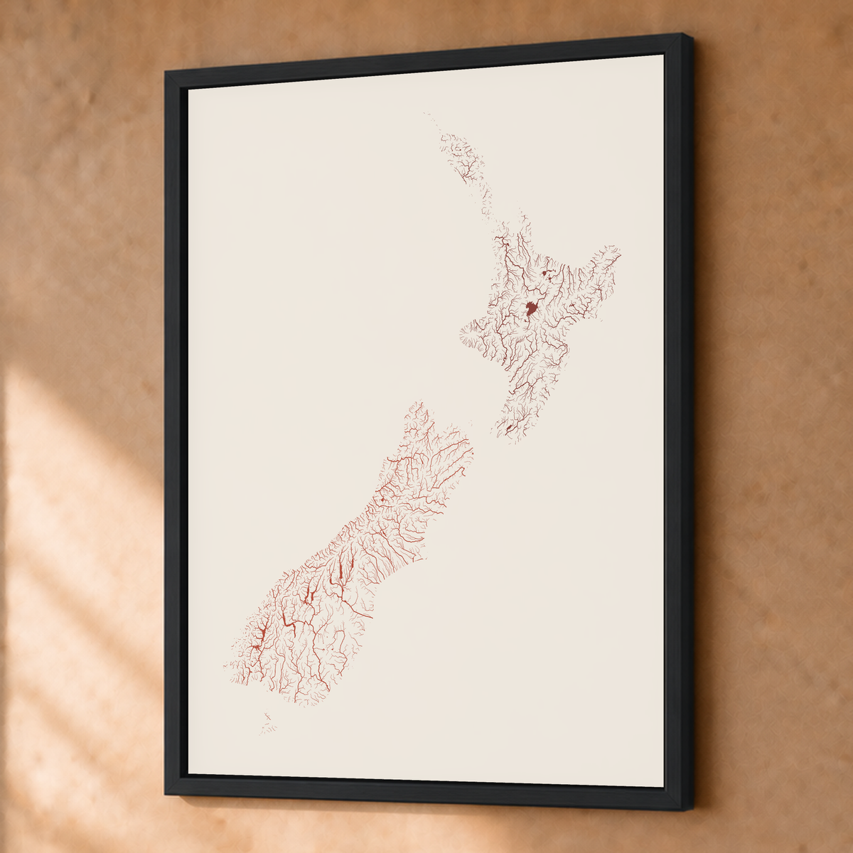 Beautiful Rivers — Nova Zelândia — Terracota e areia, Fine art emoldurado · 45 × 60 cm, Preto · Sem margem