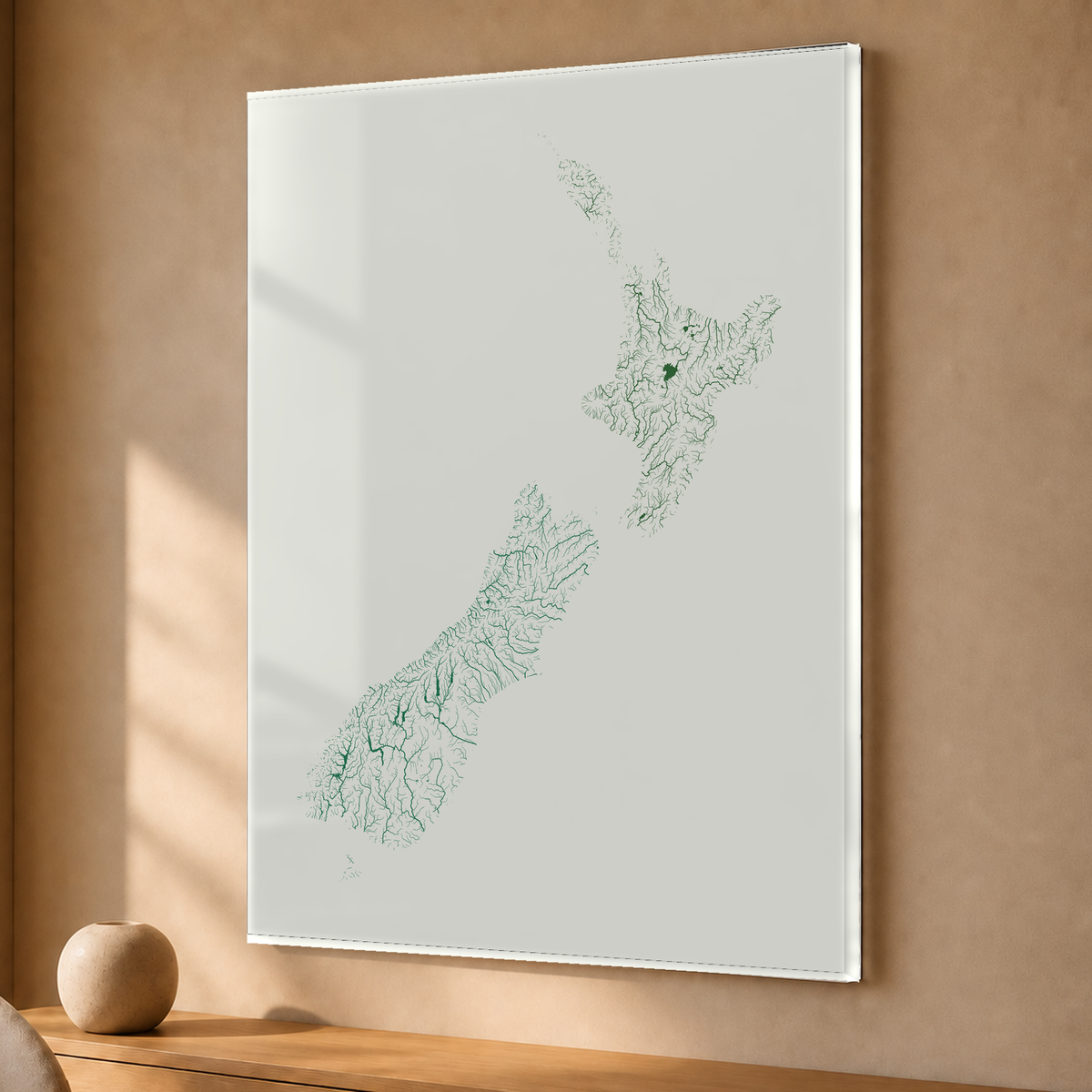Beautiful Rivers — Nova Zelândia — Verde jade e porcelana, Acrílico · 30 × 40 cm, Sem margem