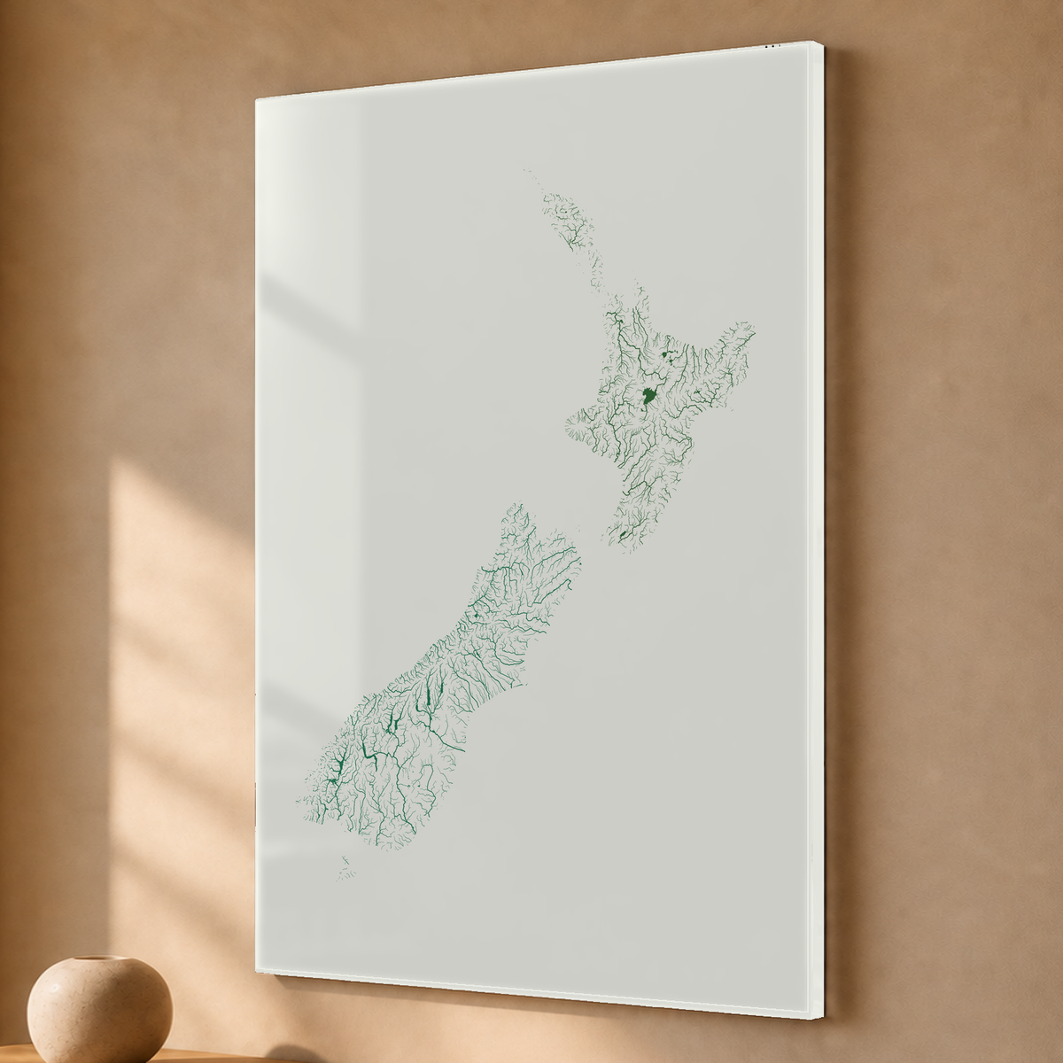 Beautiful Rivers — Nova Zelândia — Verde jade e porcelana, Acrílico · 40 × 60 cm, Sem margem