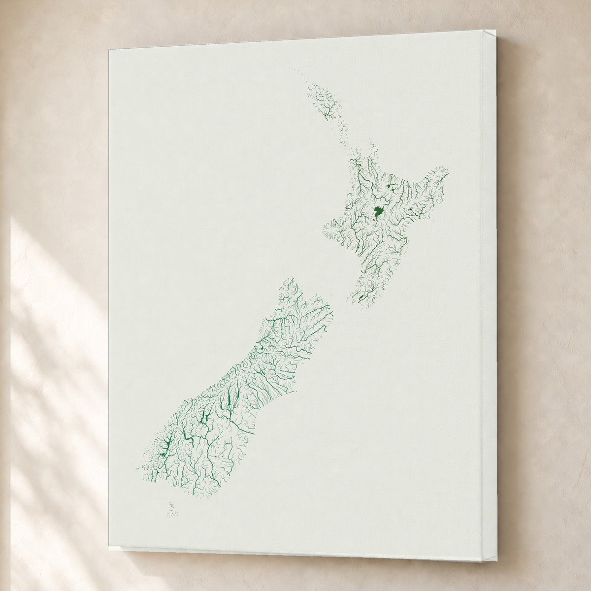 Beautiful Rivers — Nova Zelândia — Verde jade e porcelana, Canvas · 45 × 60 cm, Sem margem