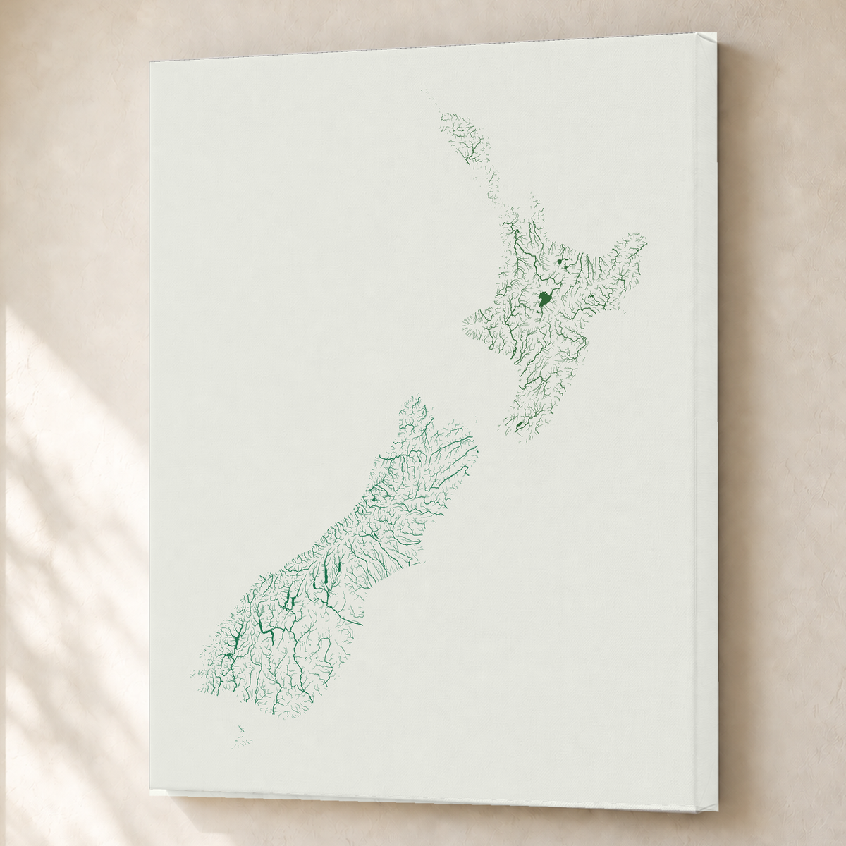 Beautiful Rivers — Nova Zelândia — Verde jade e porcelana, Canvas · 60 × 80 cm, Sem margem