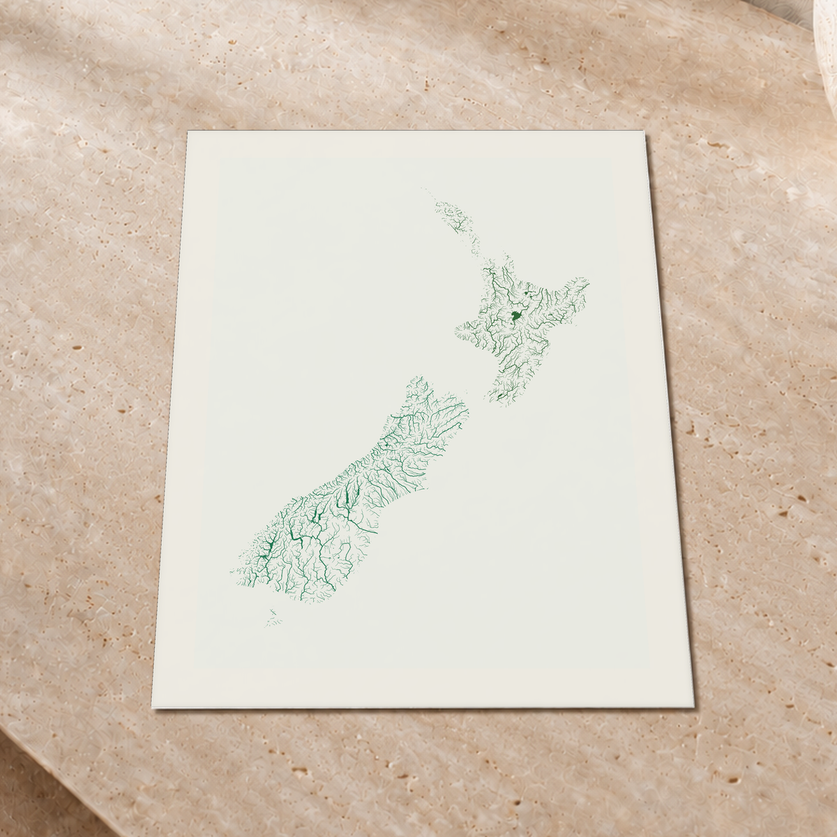Beautiful Rivers — Nova Zelândia — Verde jade e porcelana, Impressão fine art · 30 × 40 cm, Margem branca