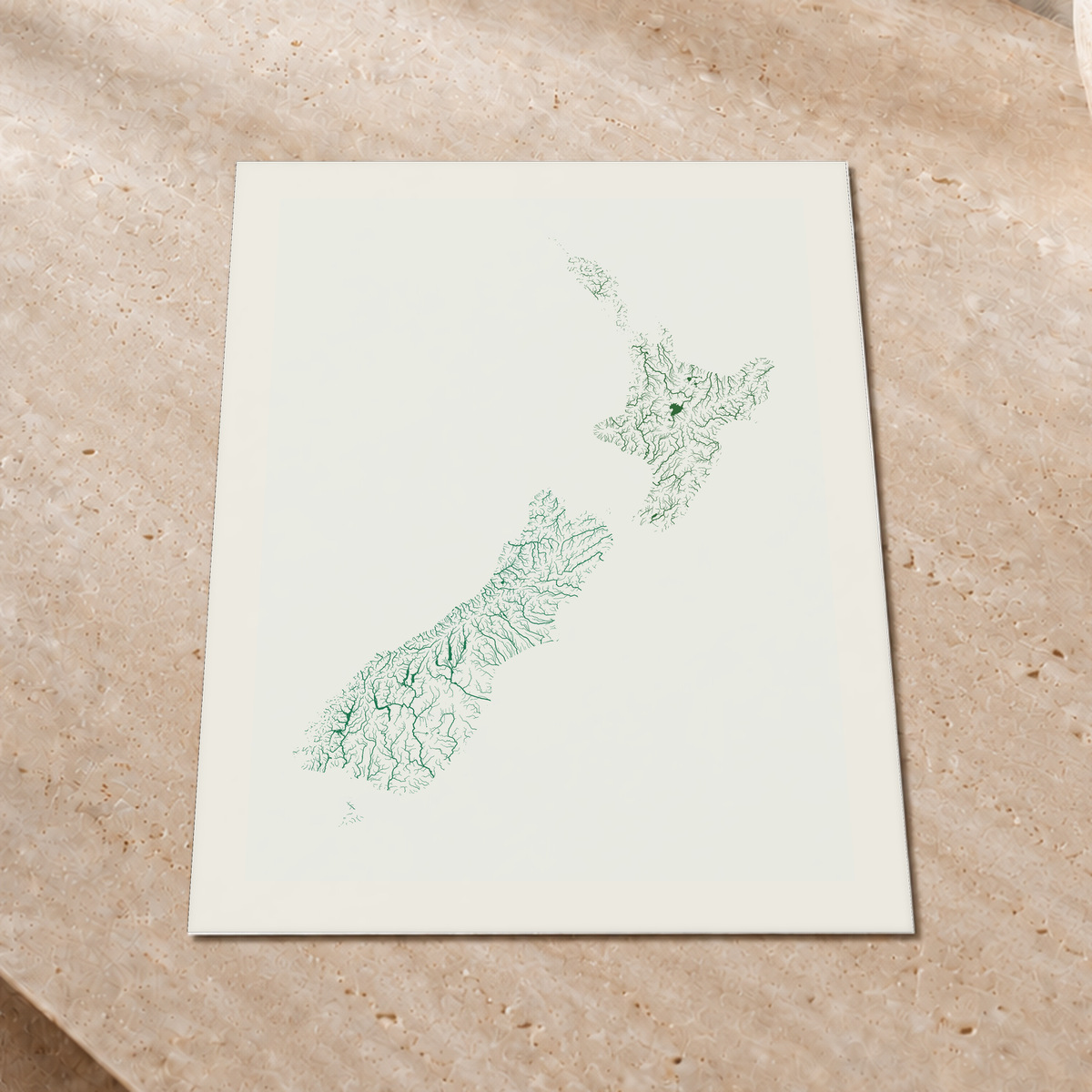Beautiful Rivers — Nova Zelândia — Verde jade e porcelana, Impressão fine art · 45 × 60 cm, Margem branca