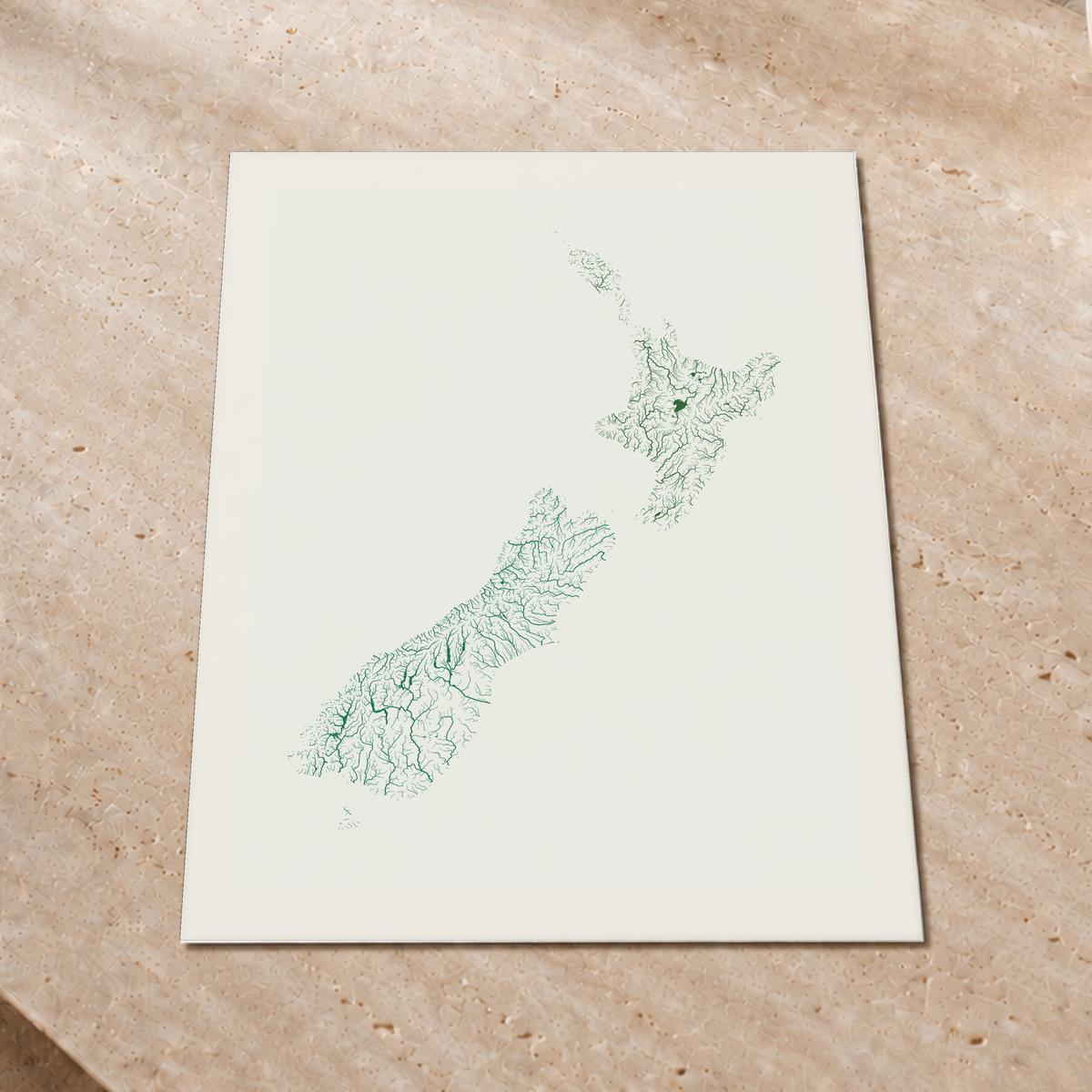 Beautiful Rivers — Nova Zelândia — Verde jade e porcelana, Impressão fine art · 60 × 80 cm, Margem branca