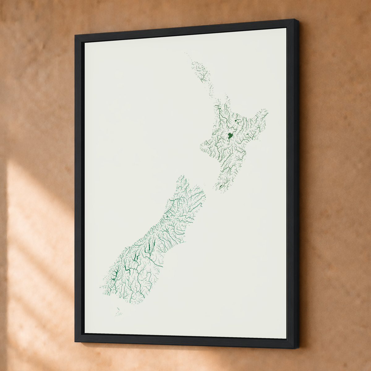 Beautiful Rivers — Nova Zelândia — Verde jade e porcelana, Fine art emoldurado · 30 × 40 cm, Preto · Sem margem