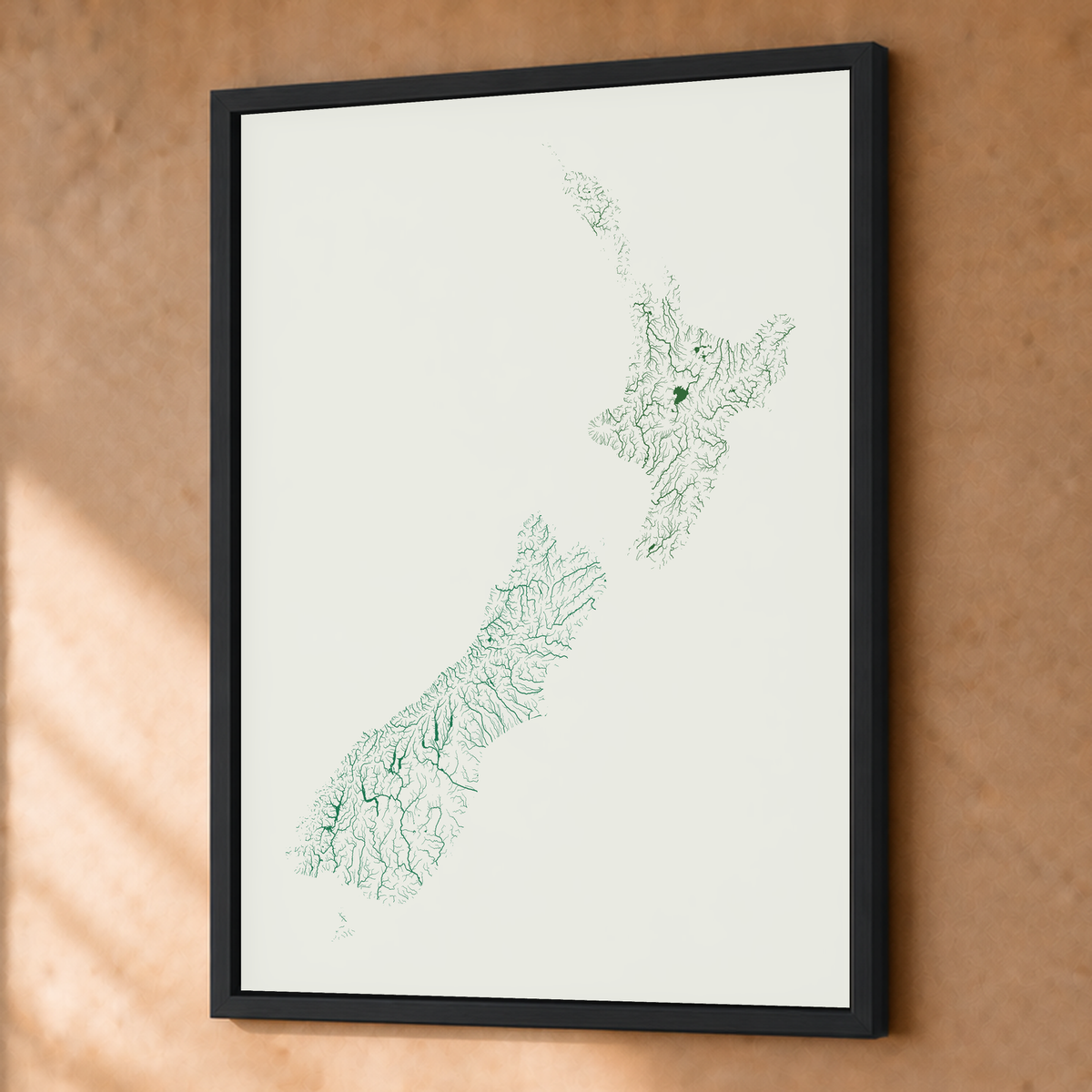 Beautiful Rivers — Nova Zelândia — Verde jade e porcelana, Fine art emoldurado · 45 × 60 cm, Preto · Sem margem