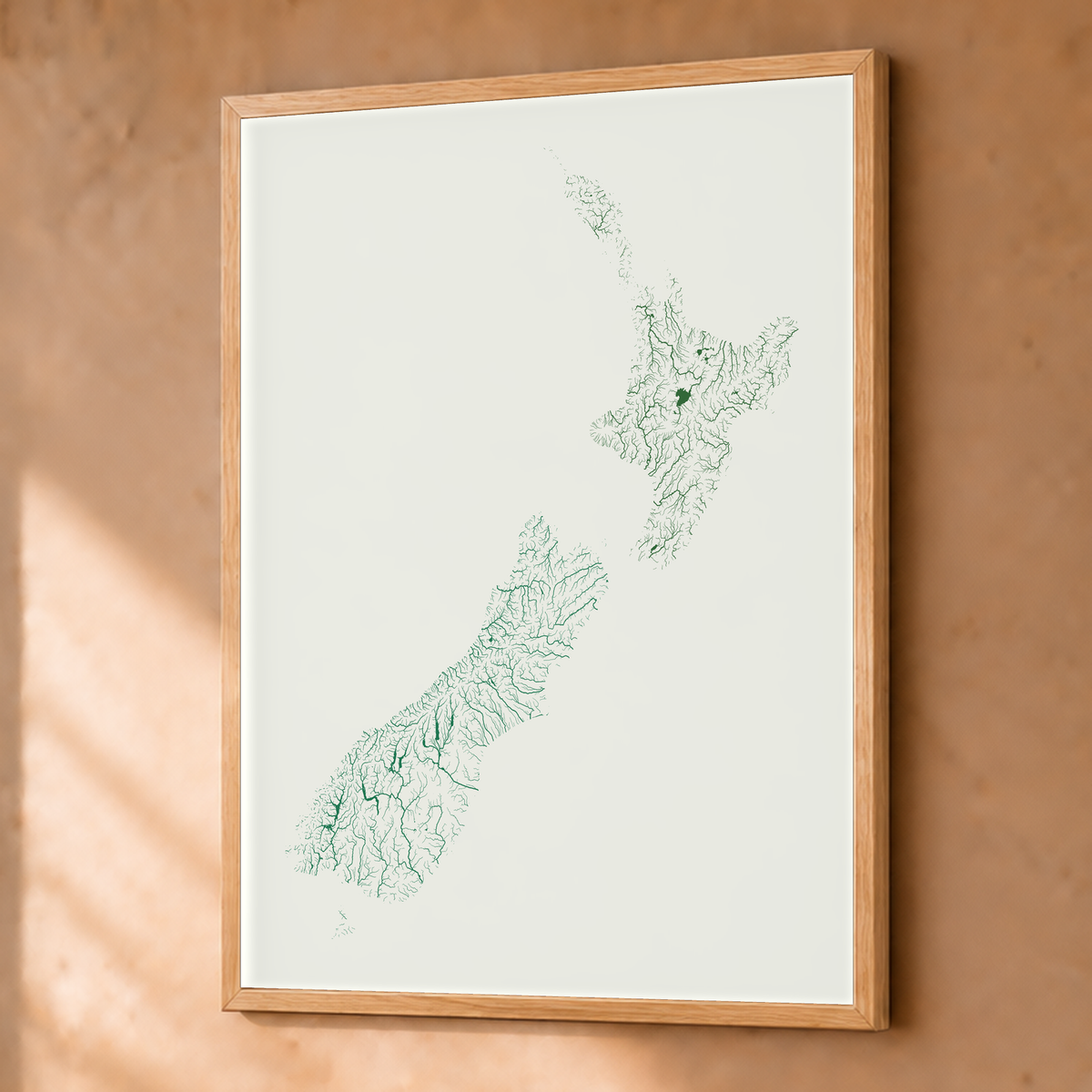 Beautiful Rivers — Nova Zelândia — Verde jade e porcelana, Fine art emoldurado · 45 × 60 cm, Natural · Sem margem
