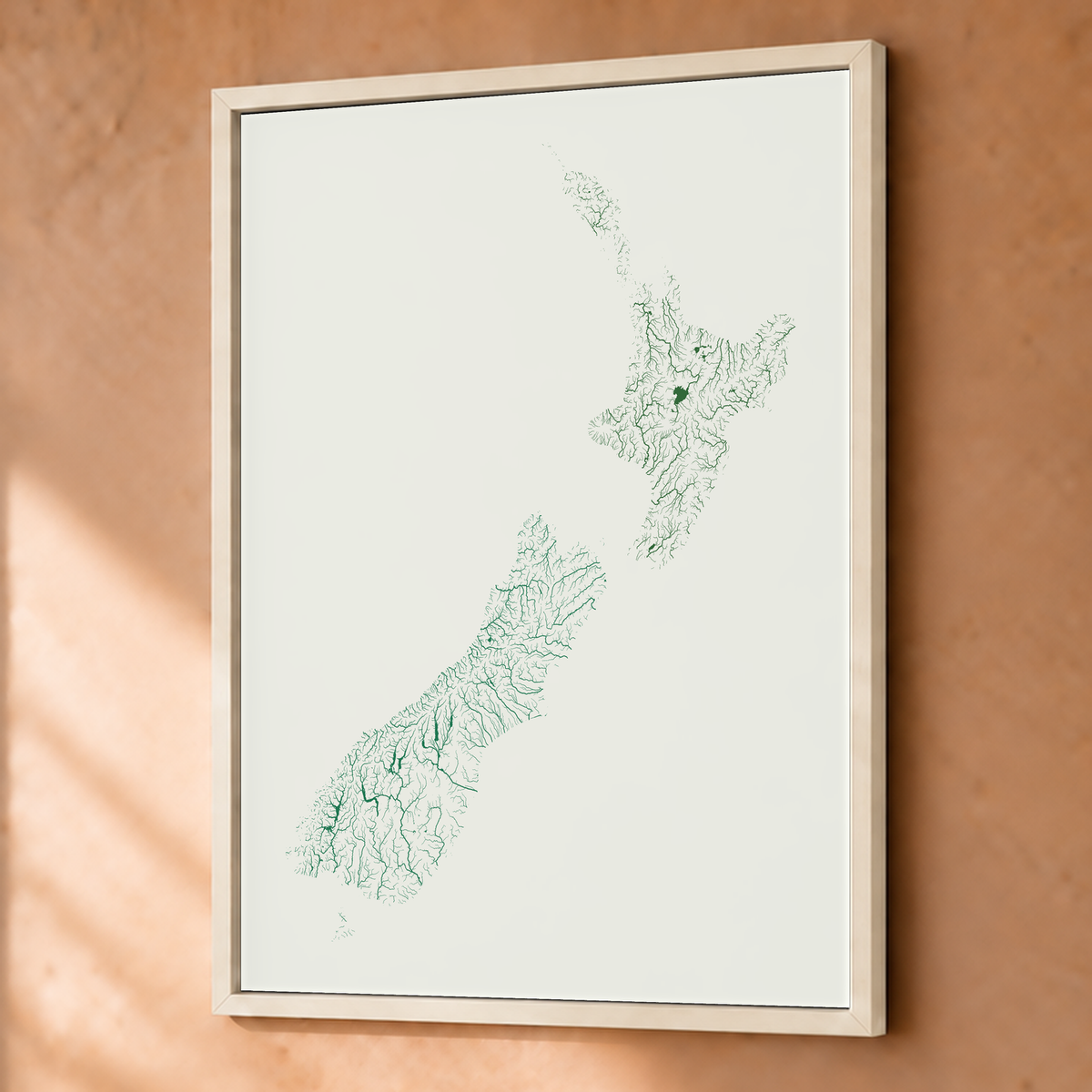 Beautiful Rivers — Nova Zelândia — Verde jade e porcelana, Fine art emoldurado · 45 × 60 cm, Branco · Sem margem