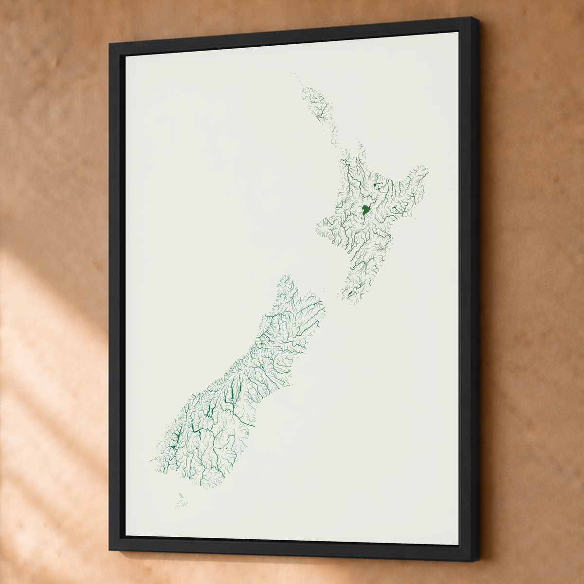 Beautiful Rivers — Nova Zelândia — Verde jade e porcelana, Fine art emoldurado · 60 × 80 cm, Preto · Sem margem