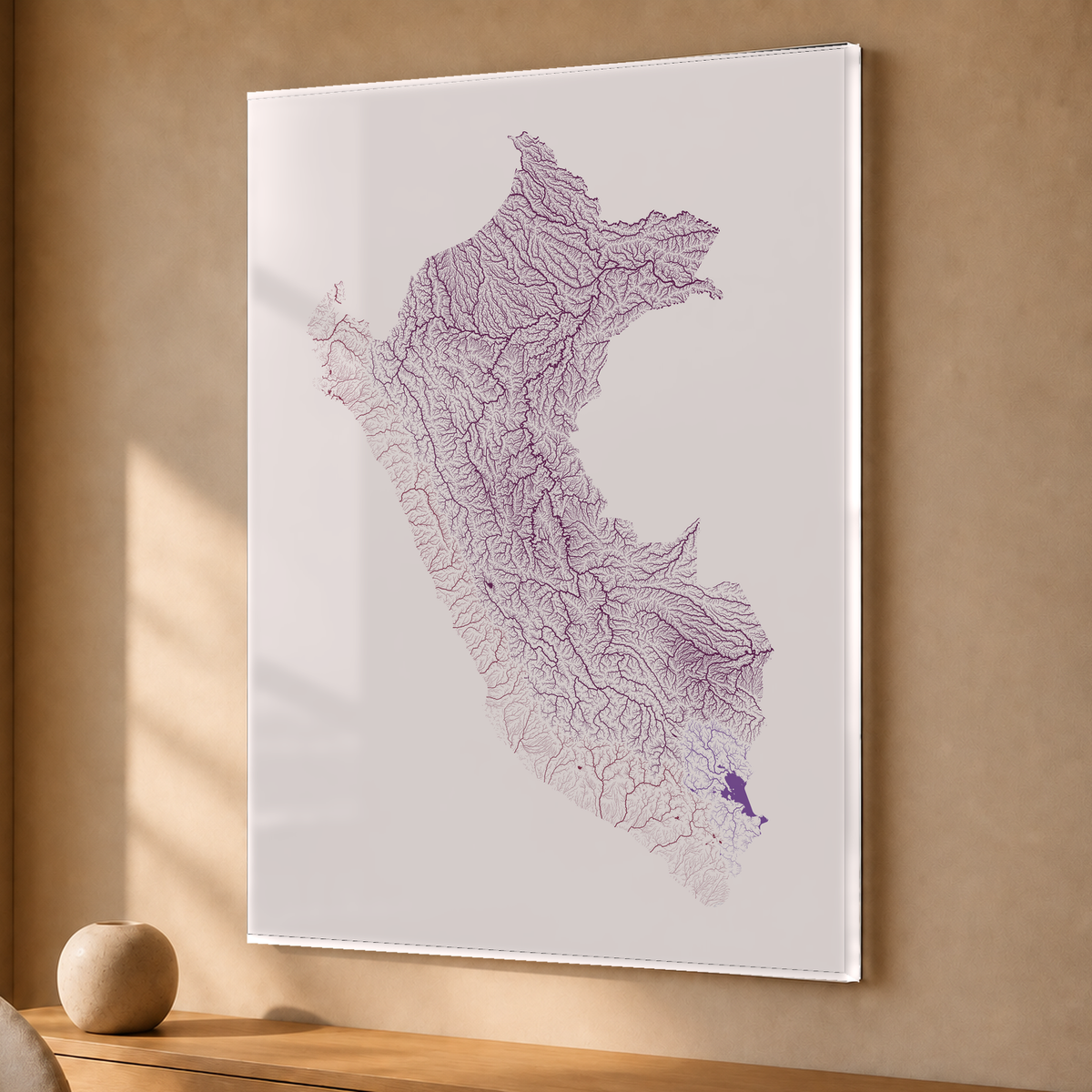 Quadro dos rios do Peru — Ameixa e rosé, Sem margem — Acrílico — 3x4