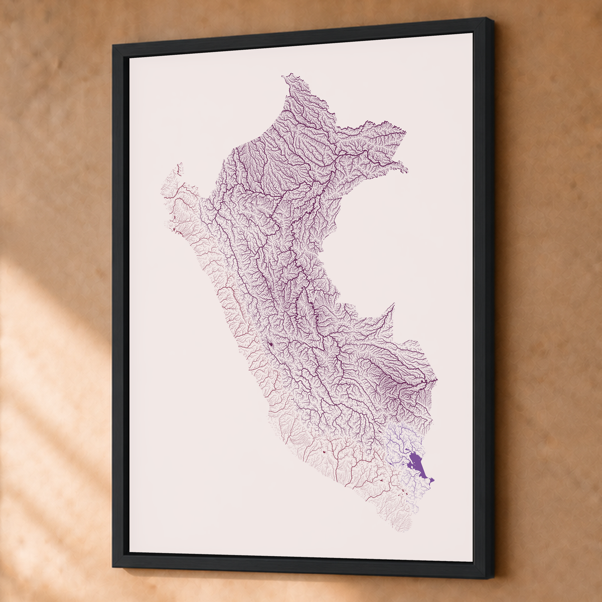 Quadro dos rios do Peru — Ameixa e rosé, Preto · Sem margem — Fine art emoldurado — 3x4