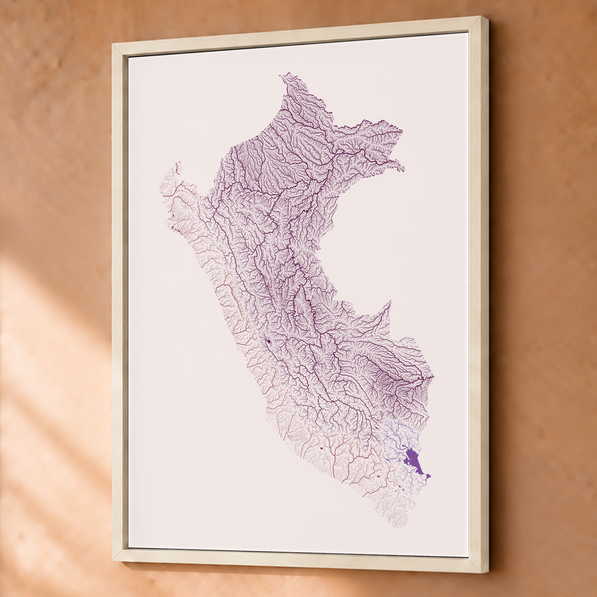 Quadro dos rios do Peru — Ameixa e rosé, Branco · Sem margem — Fine art emoldurado — 3x4