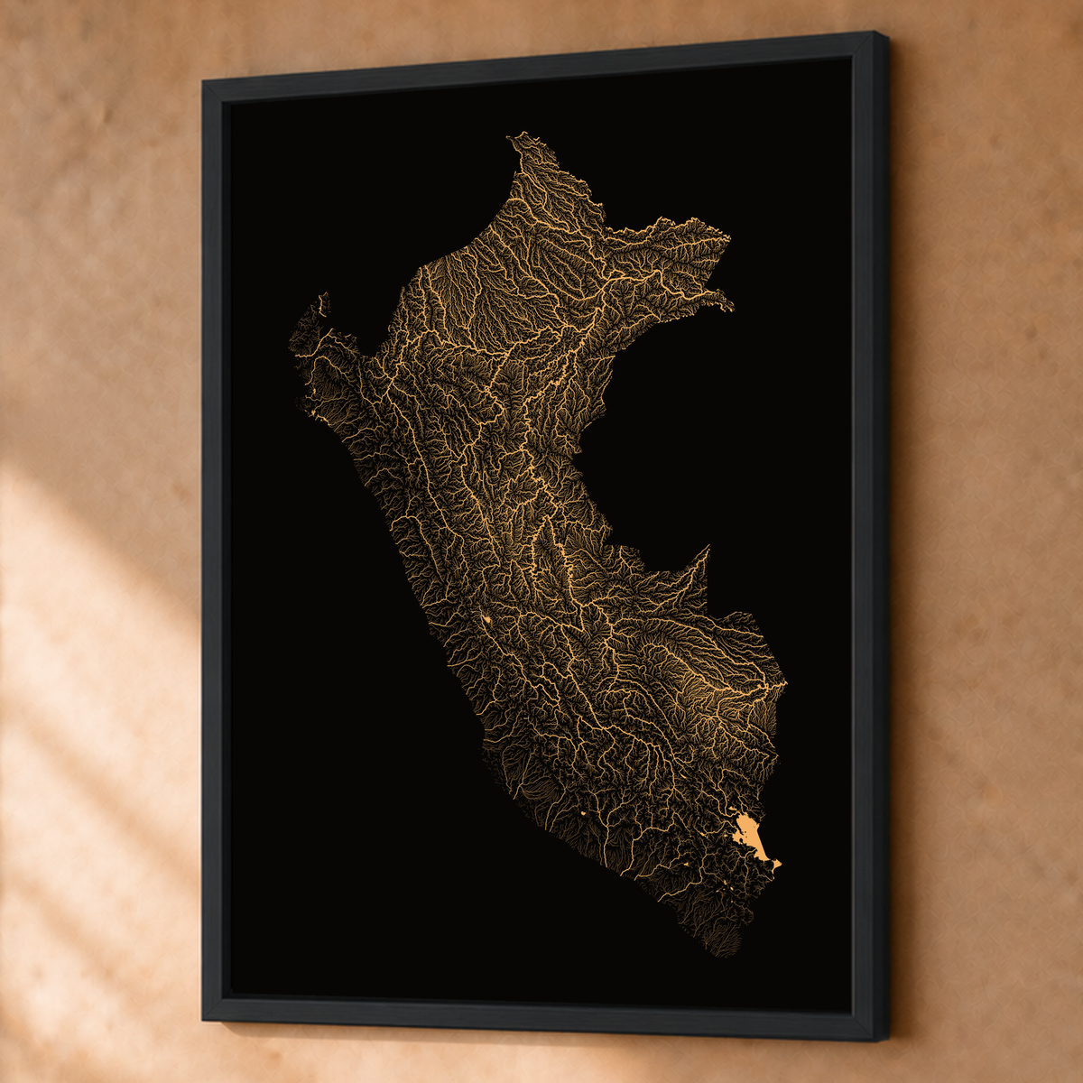 Quadro dos rios do Peru — Cobre, Preto · Sem margem — Fine art emoldurado — 3x4