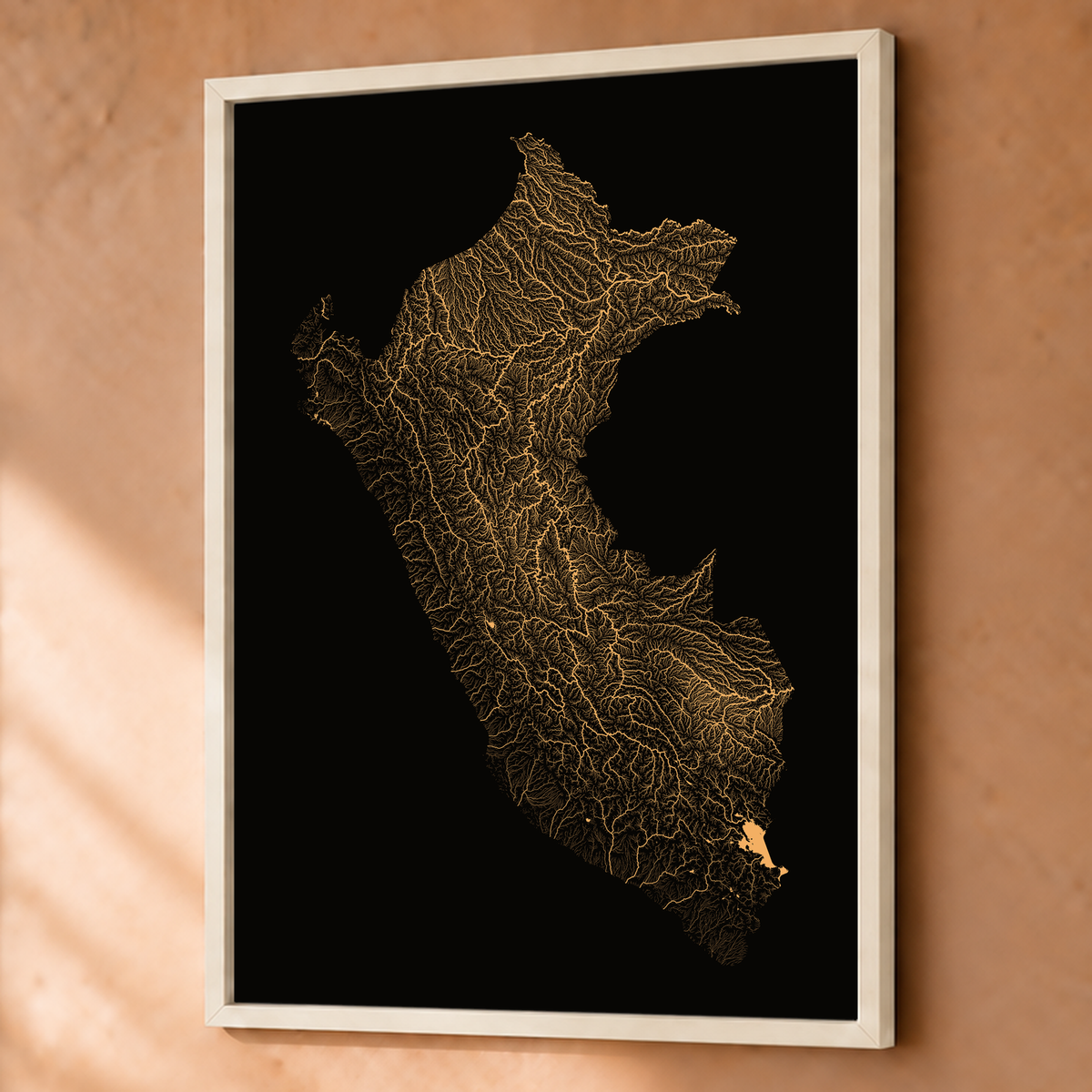 Quadro dos rios do Peru — Cobre, Branco · Sem margem — Fine art emoldurado — 3x4