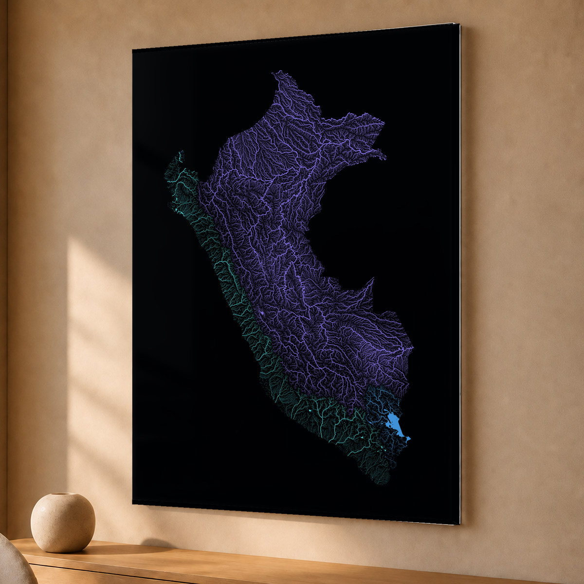 Quadro dos rios do Peru — Neon hidrográfico, Sem margem — Acrílico — 3x4