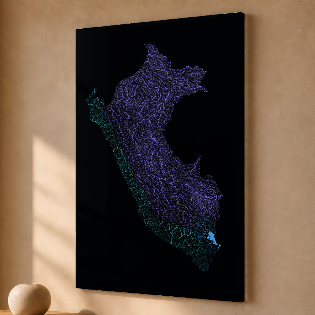 Quadro dos rios do Peru — Neon hidrográfico, Sem margem — Acrílico — 2x3