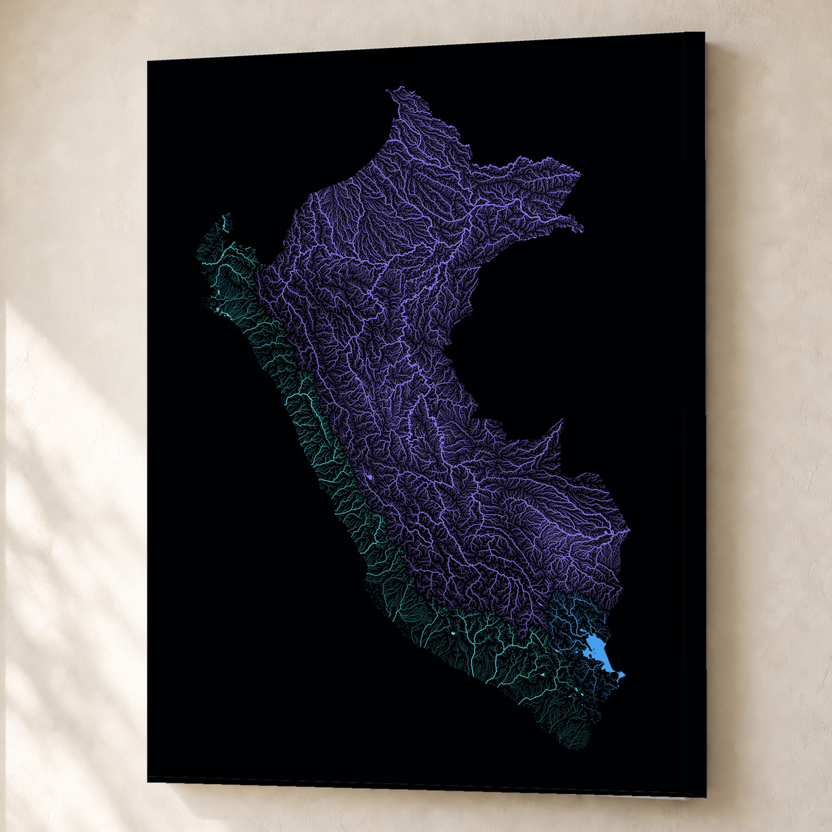 Quadro dos rios do Peru — Neon hidrográfico, Sem margem — Canvas — 3x4