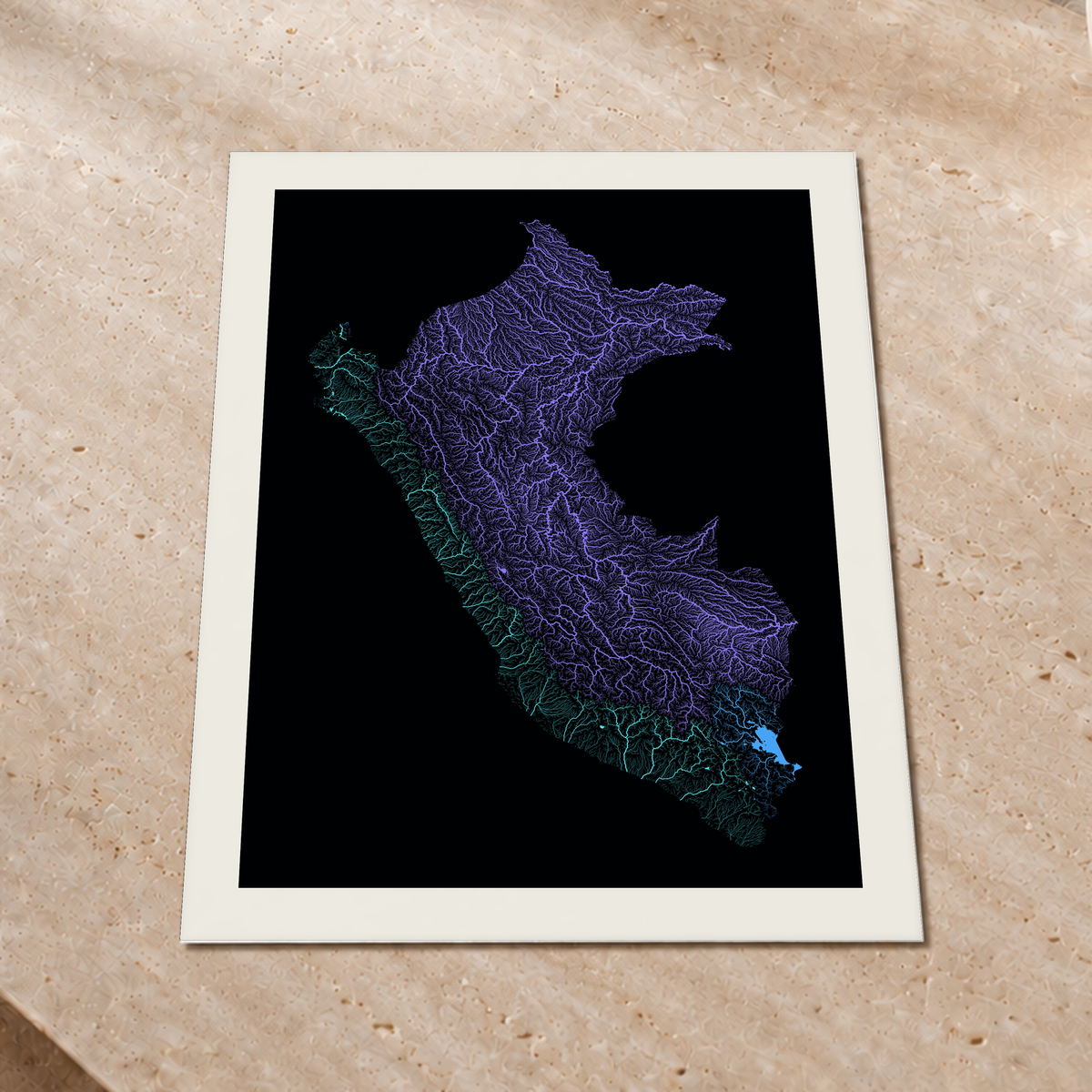 Quadro dos rios do Peru — Neon hidrográfico, Margem branca — Fine art print — 3x4