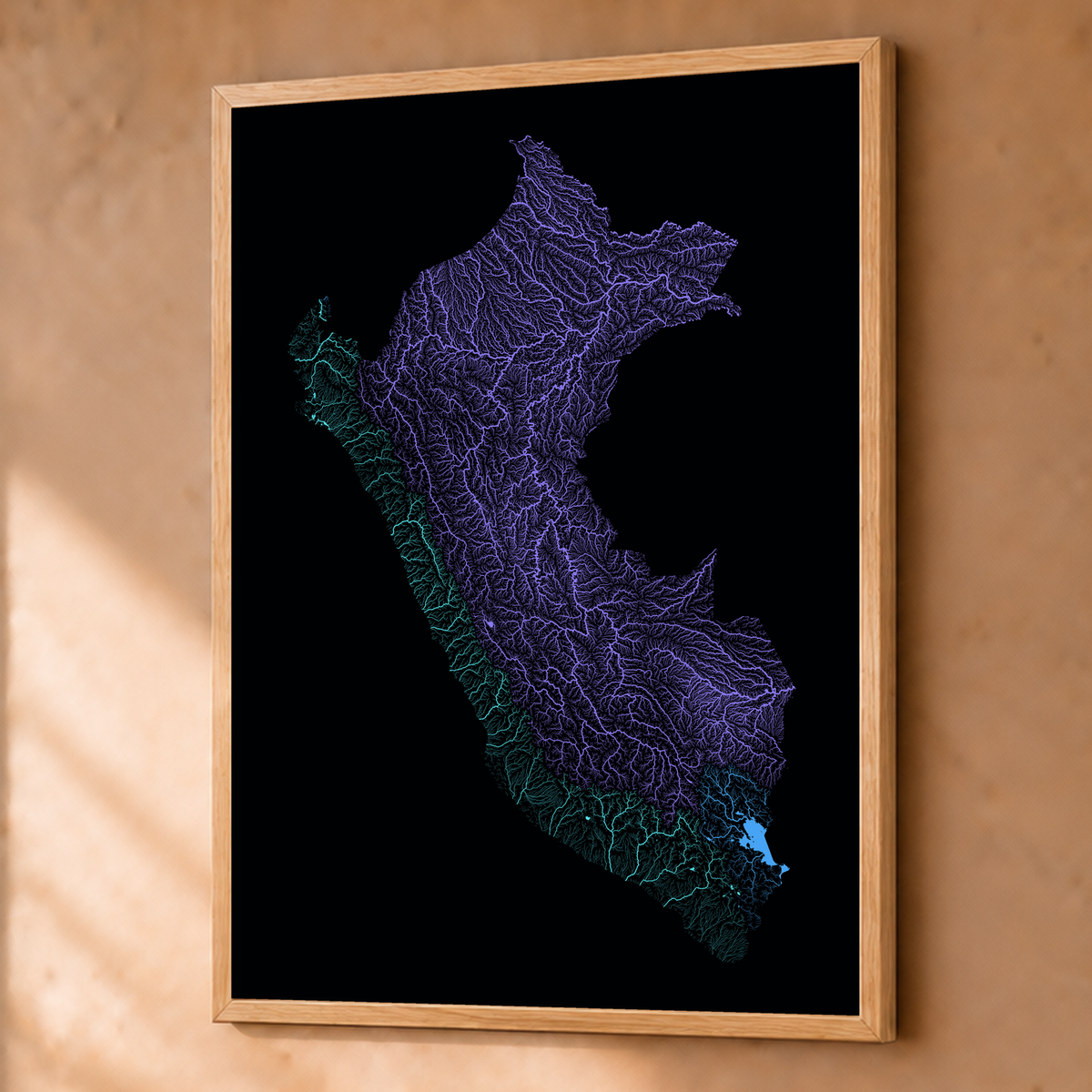 Quadro dos rios do Peru — Neon hidrográfico, Natural · Sem margem — Fine art emoldurado — 3x4