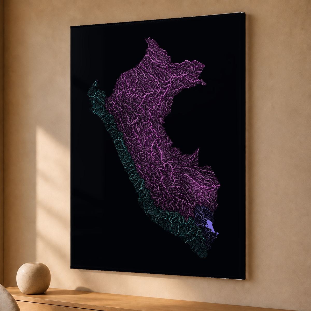 Quadro dos rios do Peru — Neon por território, Sem margem — Acrílico — 3x4