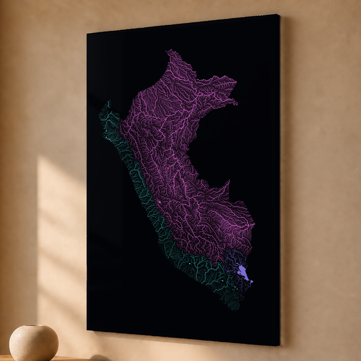 Quadro dos rios do Peru — Neon por território, Sem margem — Acrílico — 2x3