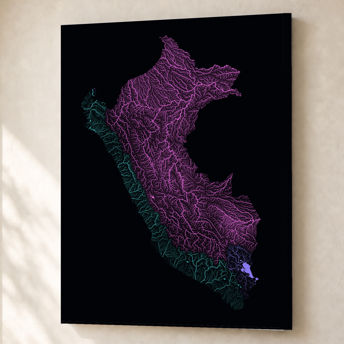 Quadro dos rios do Peru — Neon por território, Sem margem — Canvas — 3x4