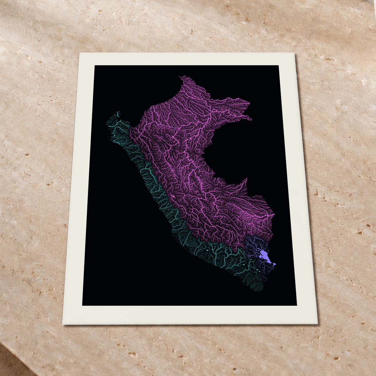 Quadro dos rios do Peru — Neon por território, Margem branca — Fine art print — 3x4