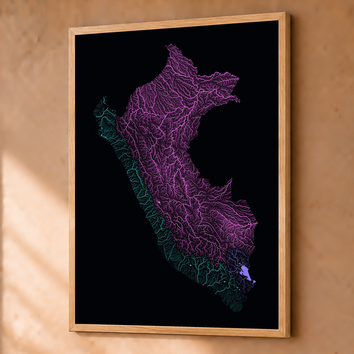 Quadro dos rios do Peru — Neon por território, Natural · Sem margem — Fine art emoldurado — 3x4