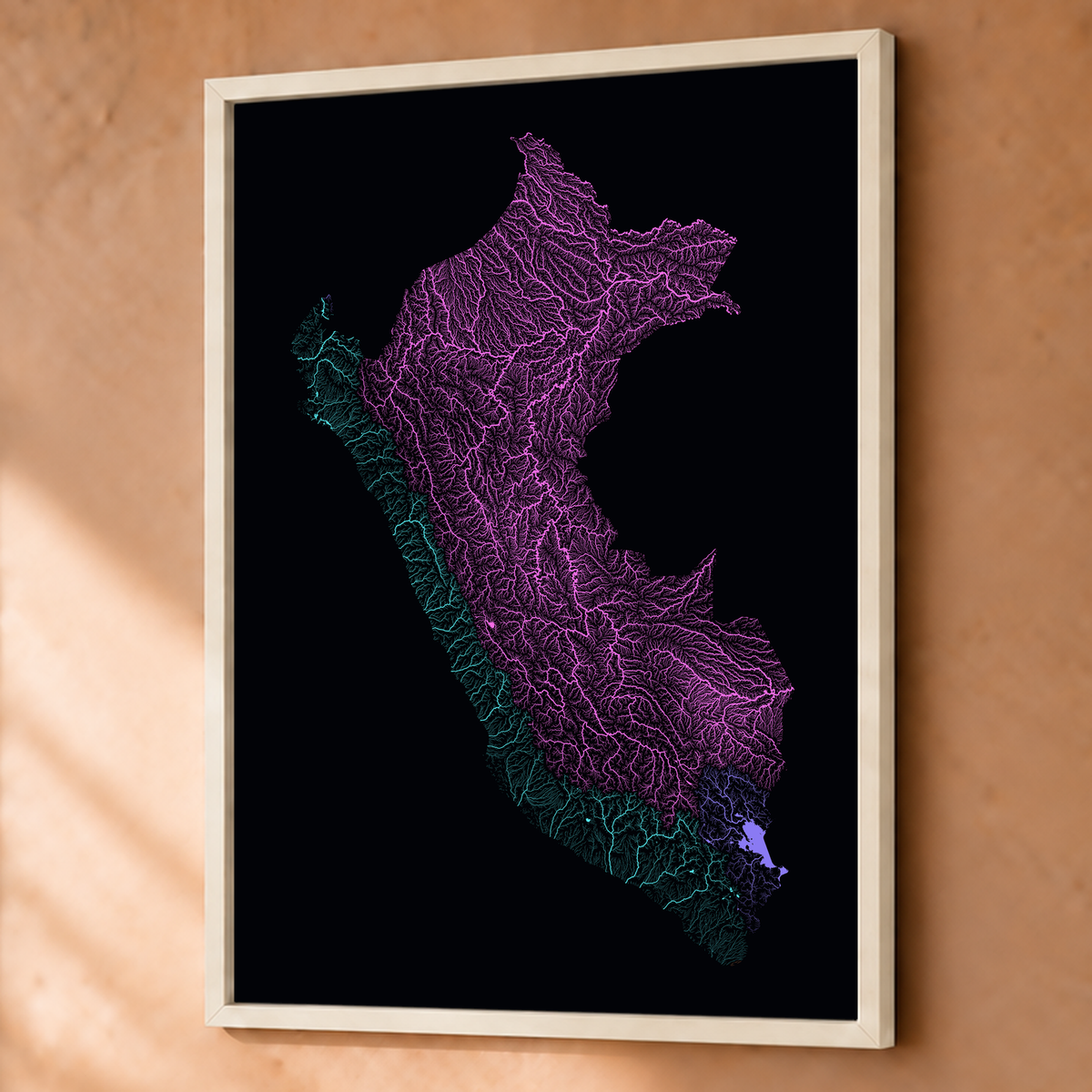 Quadro dos rios do Peru — Neon por território, Branco · Sem margem — Fine art emoldurado — 3x4