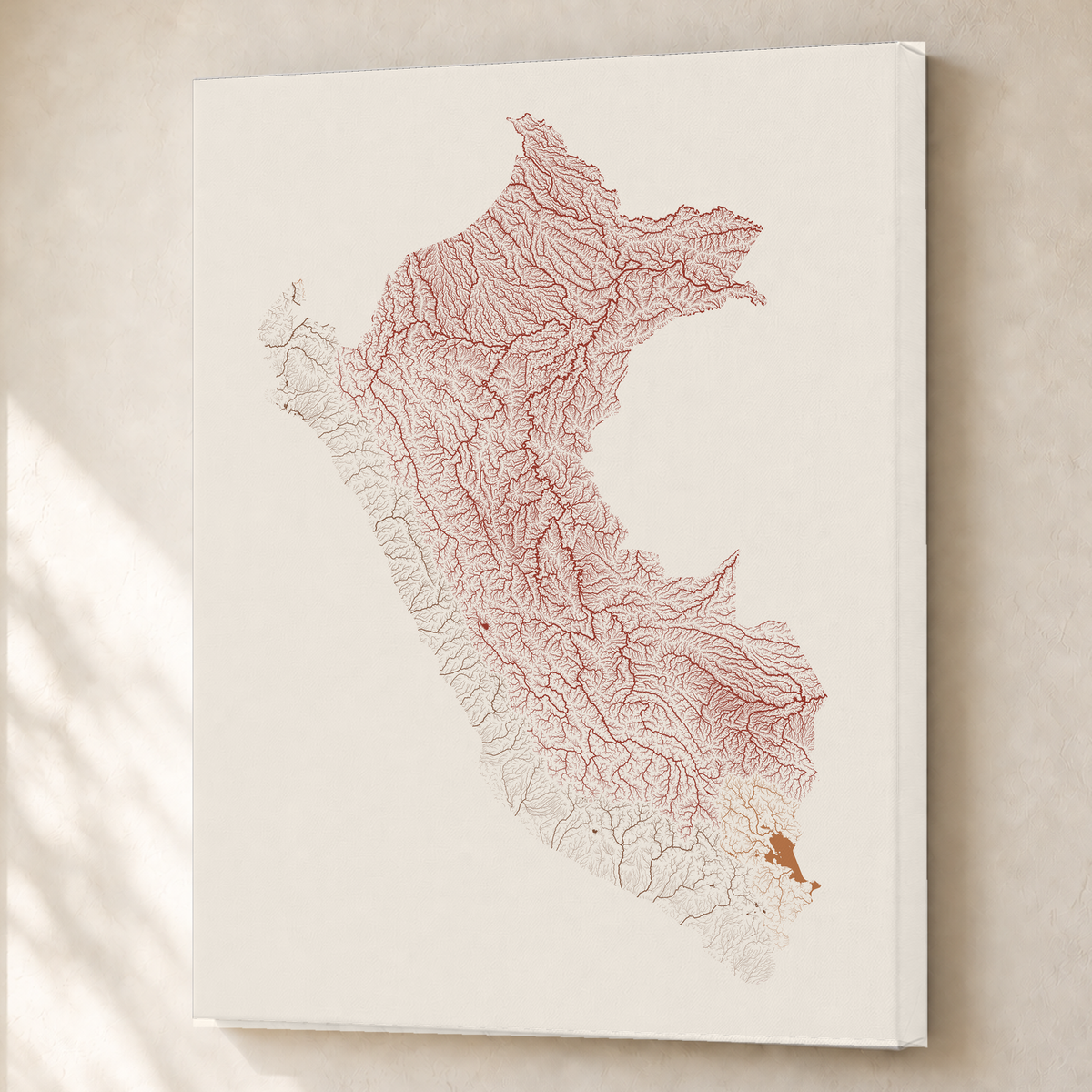 Quadro dos rios do Peru — Terracota e areia, Sem margem — Canvas — 3x4