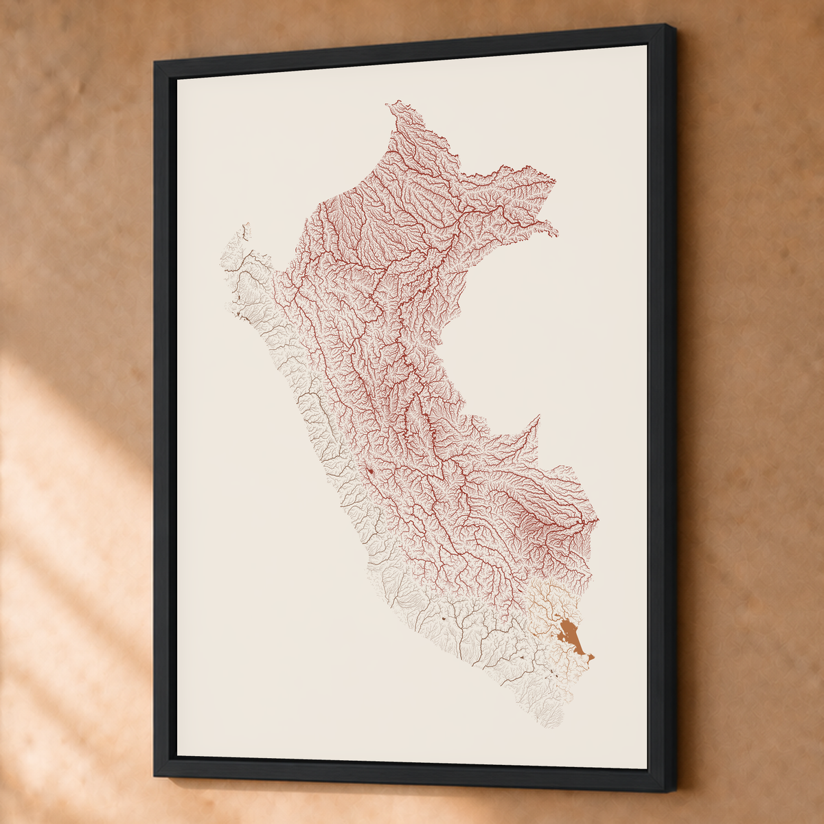 Quadro dos rios do Peru — Terracota e areia, Preto · Sem margem — Fine art emoldurado — 3x4