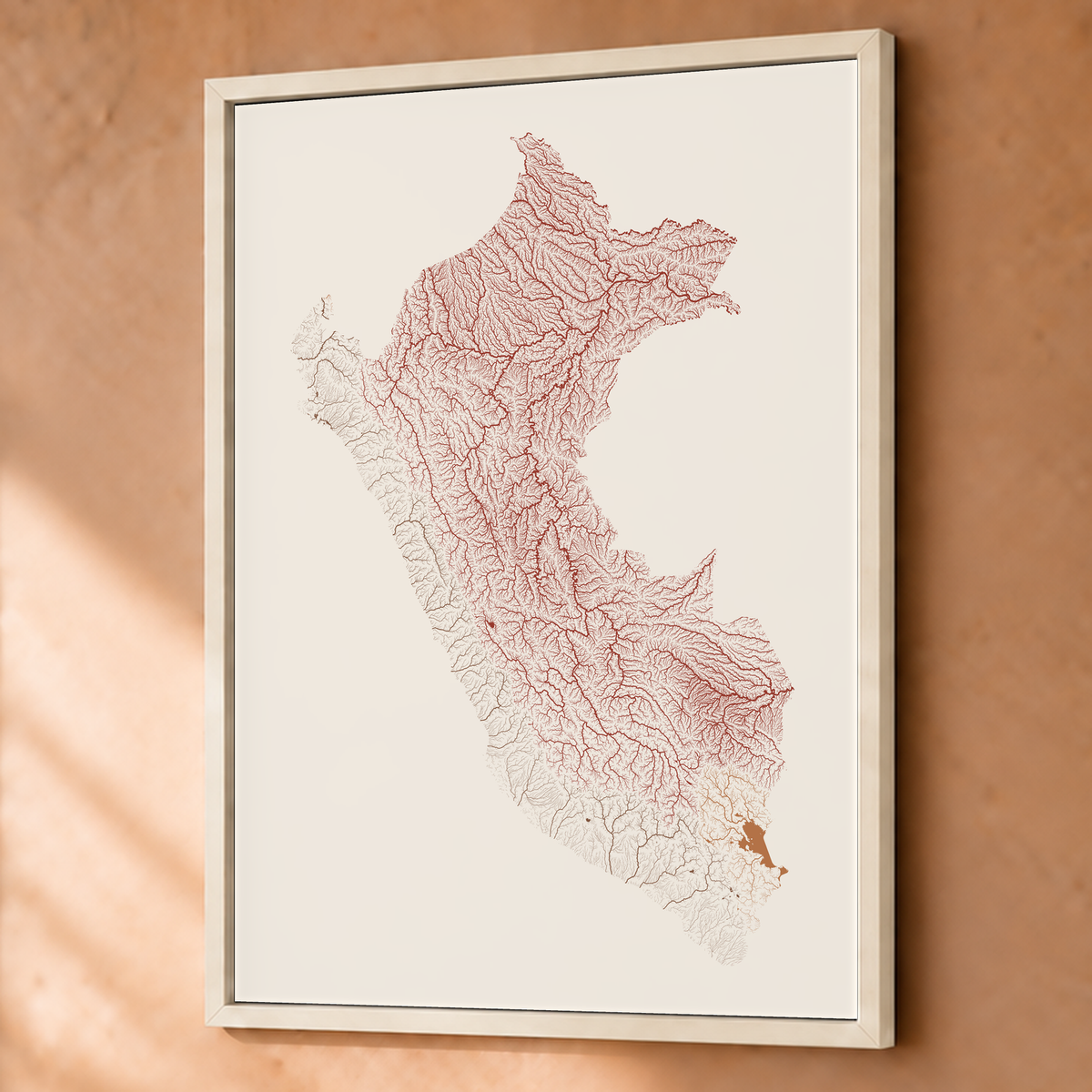 Quadro dos rios do Peru — Terracota e areia, Branco · Sem margem — Fine art emoldurado — 3x4