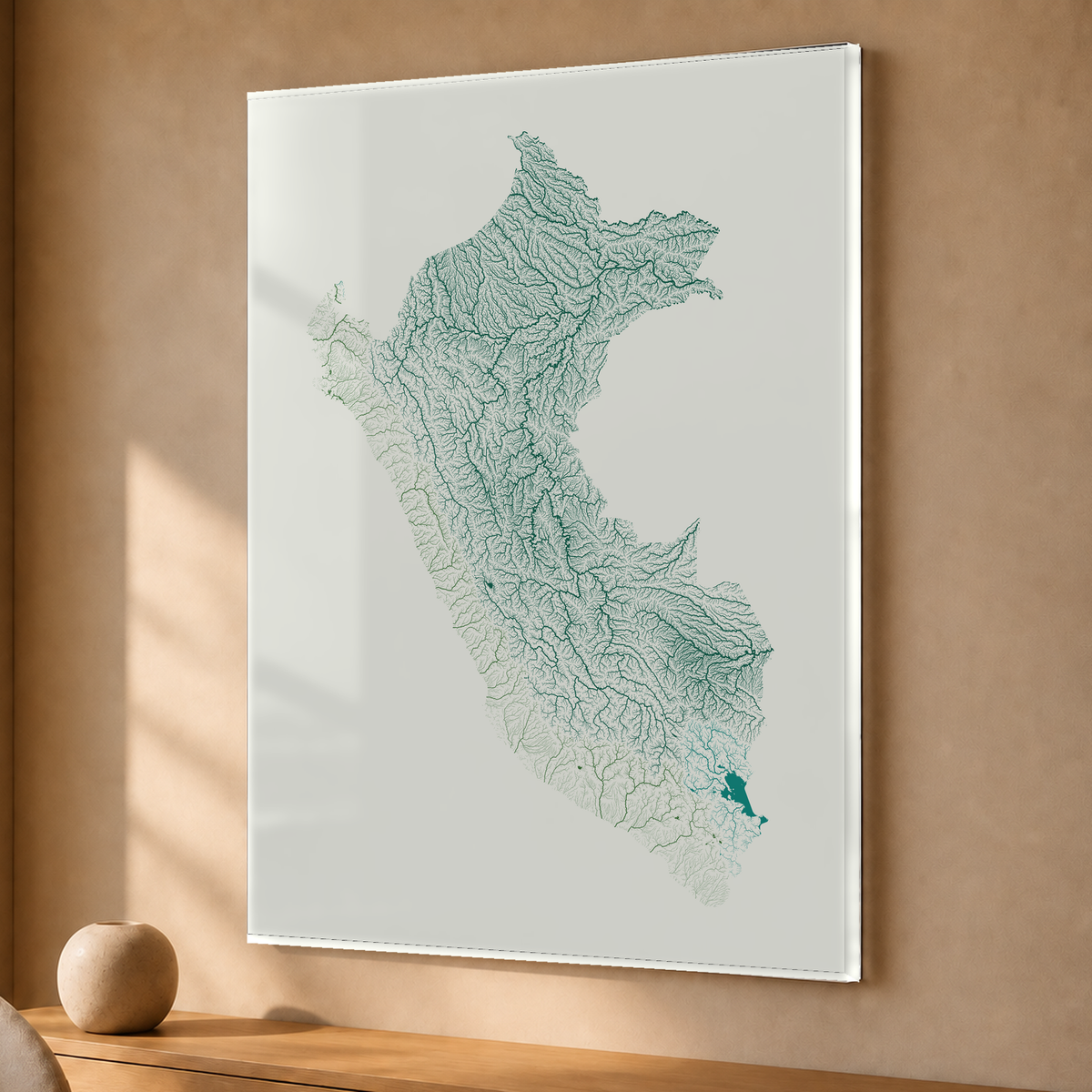 Quadro dos rios do Peru — Verde jade e porcelana, Sem margem — Acrílico — 3x4