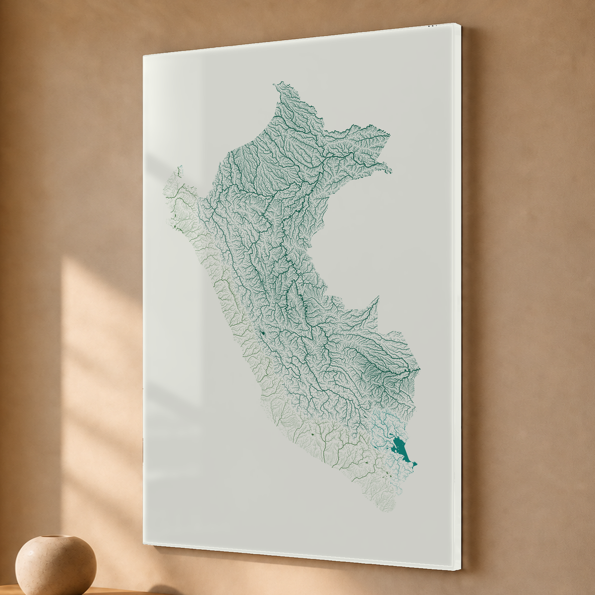 Quadro dos rios do Peru — Verde jade e porcelana, Sem margem — Acrílico — 2x3