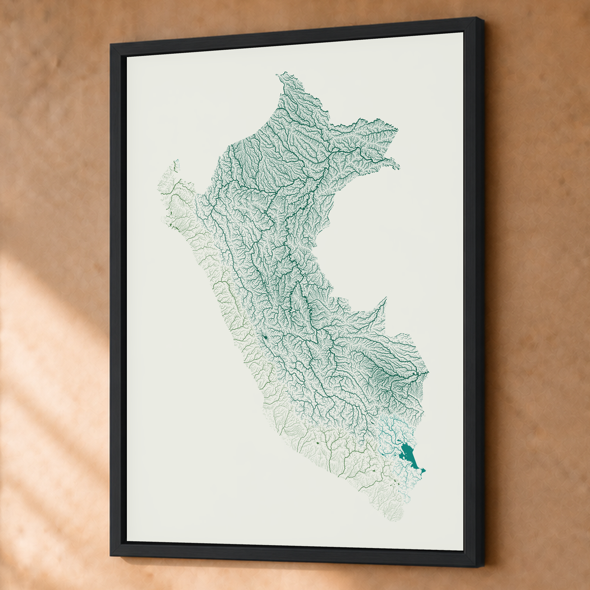 Quadro dos rios do Peru — Verde jade e porcelana, Preto · Sem margem — Fine art emoldurado — 3x4