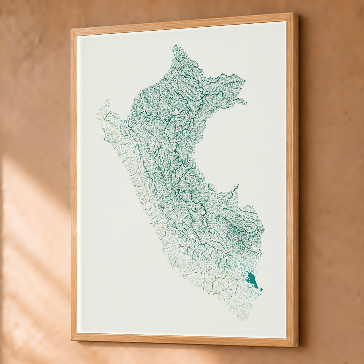 Quadro dos rios do Peru — Verde jade e porcelana, Natural · Sem margem — Fine art emoldurado — 3x4
