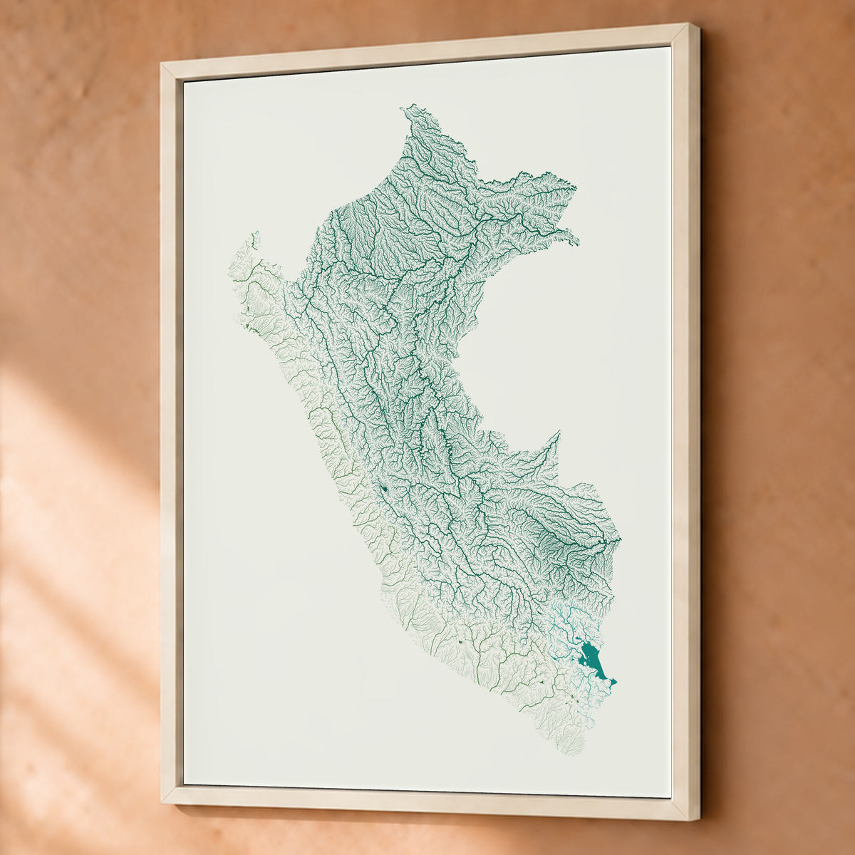 Quadro dos rios do Peru — Verde jade e porcelana, Branco · Sem margem — Fine art emoldurado — 3x4