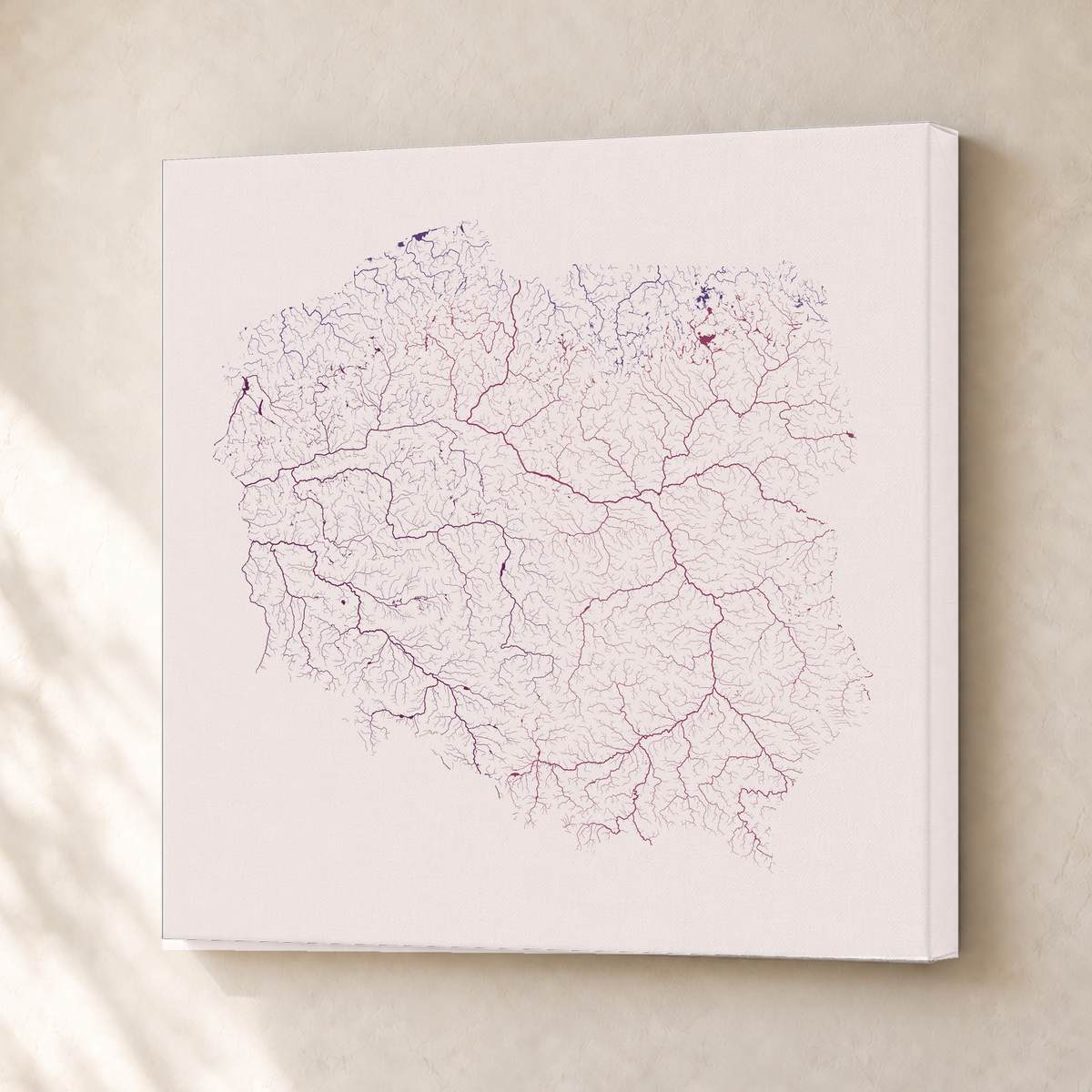 Beautiful Rivers — Polónia — Ameixa e rosé, Canvas · 30 × 30 cm, Sem margem
