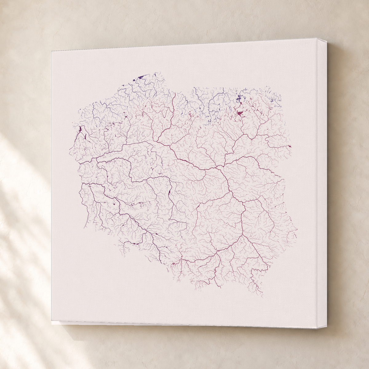 Beautiful Rivers — Polónia — Ameixa e rosé, Canvas · 50 × 50 cm, Sem margem