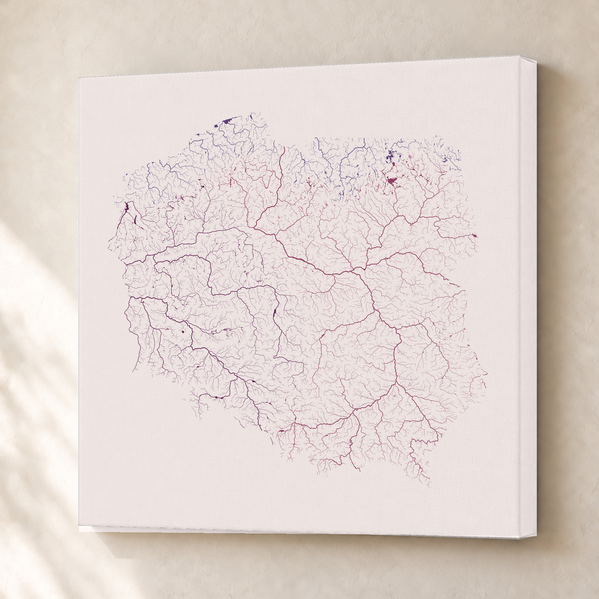 Beautiful Rivers — Polónia — Ameixa e rosé, Canvas · 76 × 76 cm, Sem margem