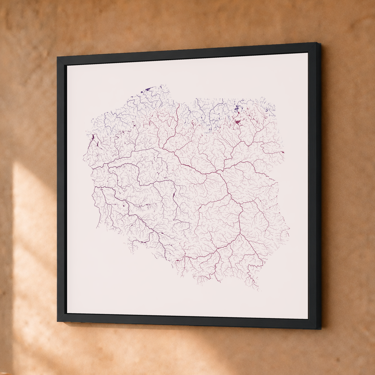 Beautiful Rivers — Polónia — Ameixa e rosé, Fine art emoldurado · 30 × 30 cm, Preto · Sem margem
