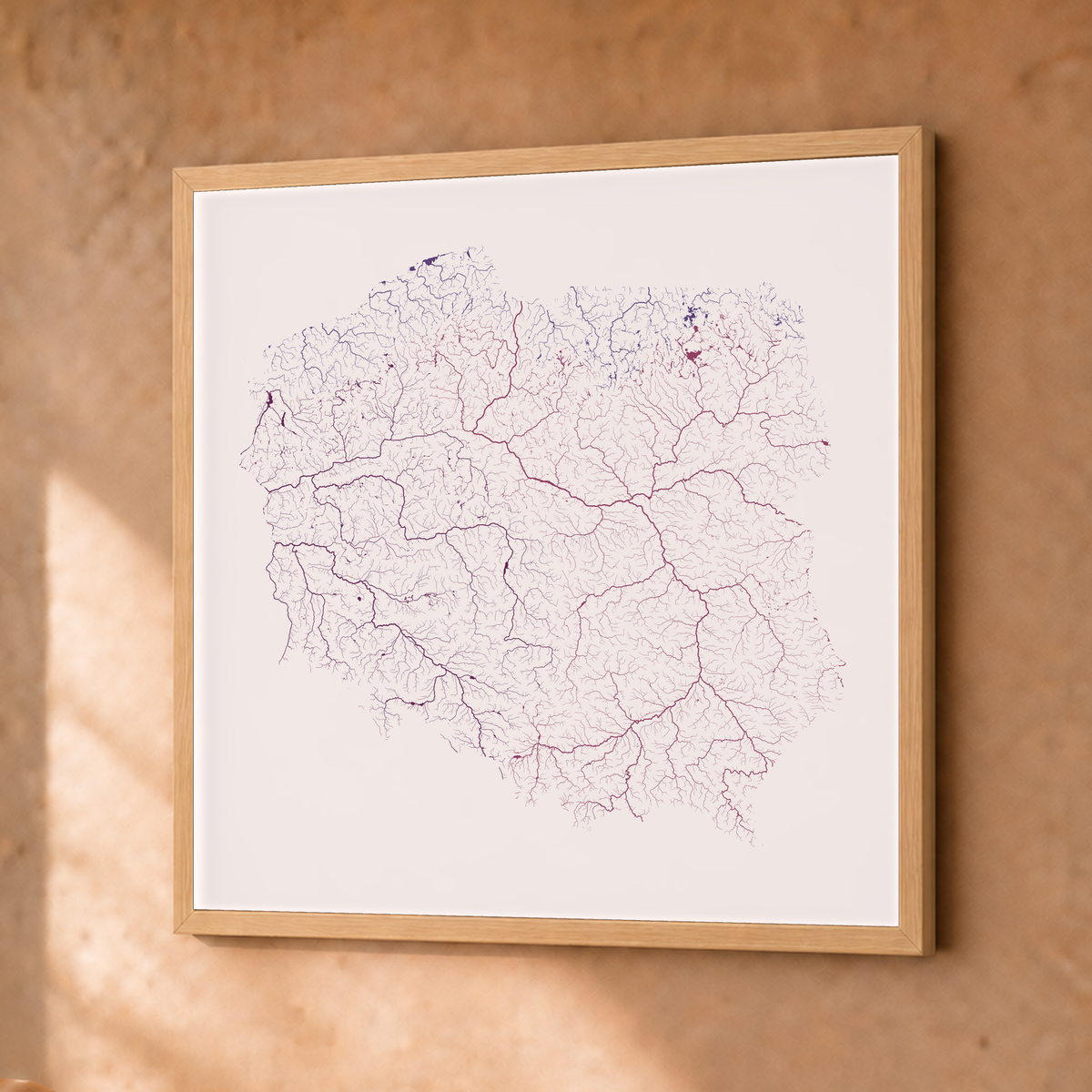 Beautiful Rivers — Polónia — Ameixa e rosé, Fine art emoldurado · 30 × 30 cm, Natural · Sem margem
