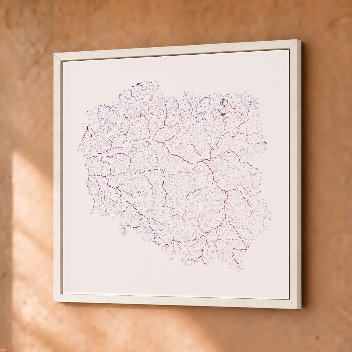 Beautiful Rivers — Polónia — Ameixa e rosé, Fine art emoldurado · 30 × 30 cm, Branco · Sem margem