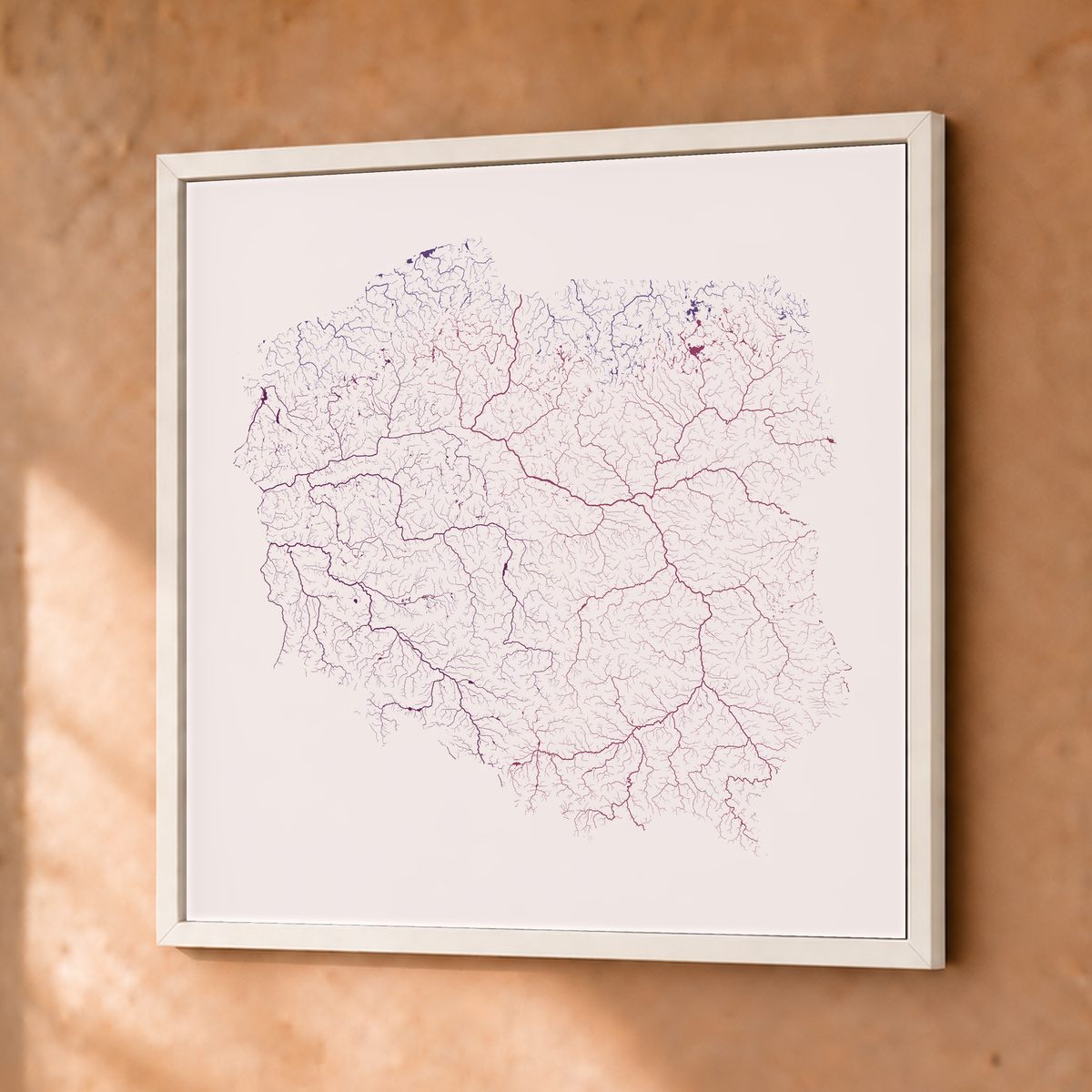 Beautiful Rivers — Polónia — Ameixa e rosé, Fine art emoldurado · 50 × 50 cm, Branco · Sem margem
