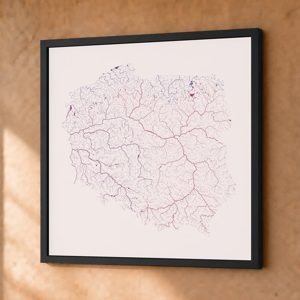 Beautiful Rivers — Polónia — Ameixa e rosé, Fine art emoldurado · 76 × 76 cm, Preto · Sem margem