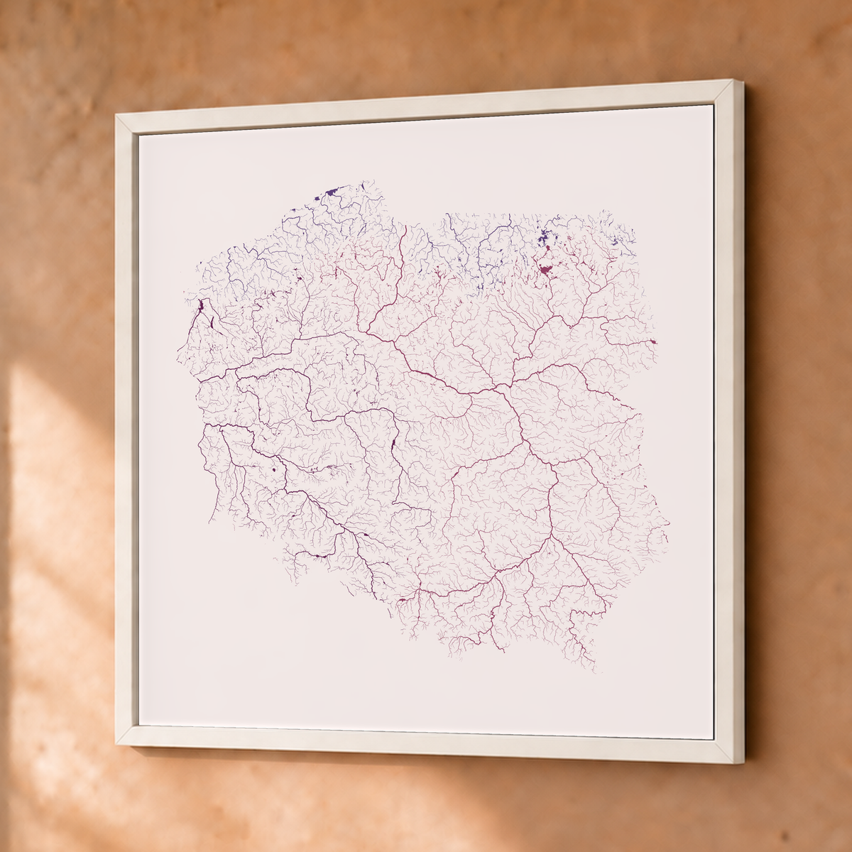 Beautiful Rivers — Polónia — Ameixa e rosé, Fine art emoldurado · 76 × 76 cm, Branco · Sem margem